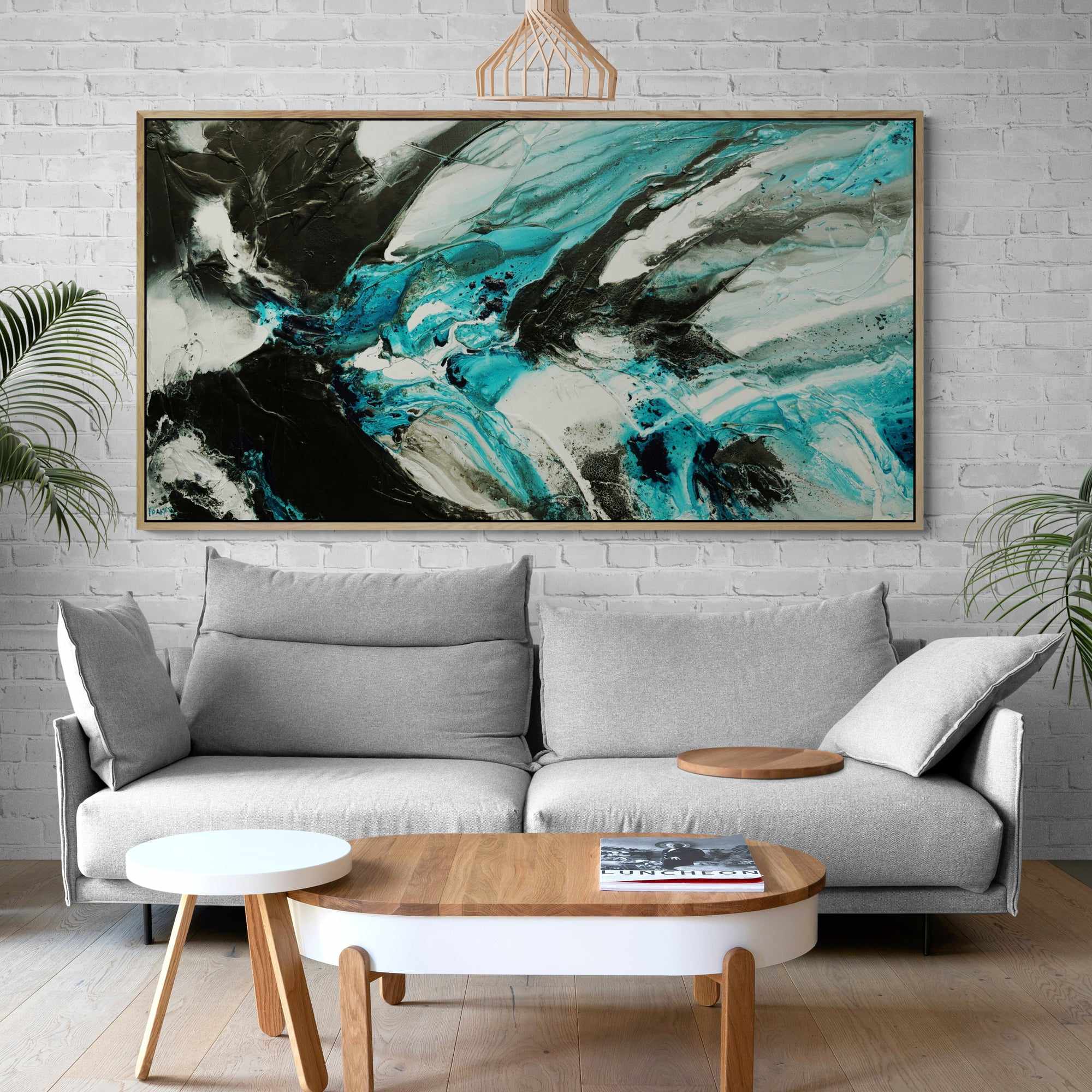 Southern Nero 190cm x 100cm Black Teal White Textured Abstract Painting (SOLD)-Abstract-[Franko_Artist]-[The_Block]-[Dream_Homes]-[ideas]-[Grand_Designs]-[Art_Lover]-Franklin Art Studio