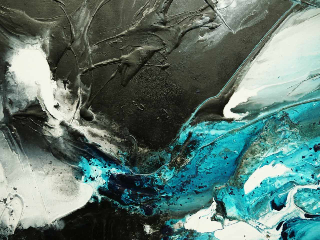 Southern Nero 190cm x 100cm Black Teal White Textured Abstract Painting (SOLD)