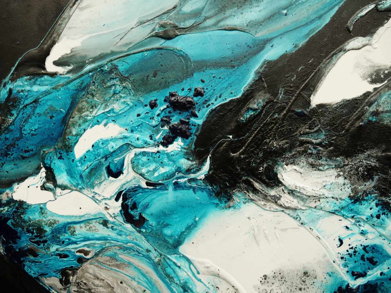 Southern Nero 190cm x 100cm Black Teal White Textured Abstract Painting (SOLD)