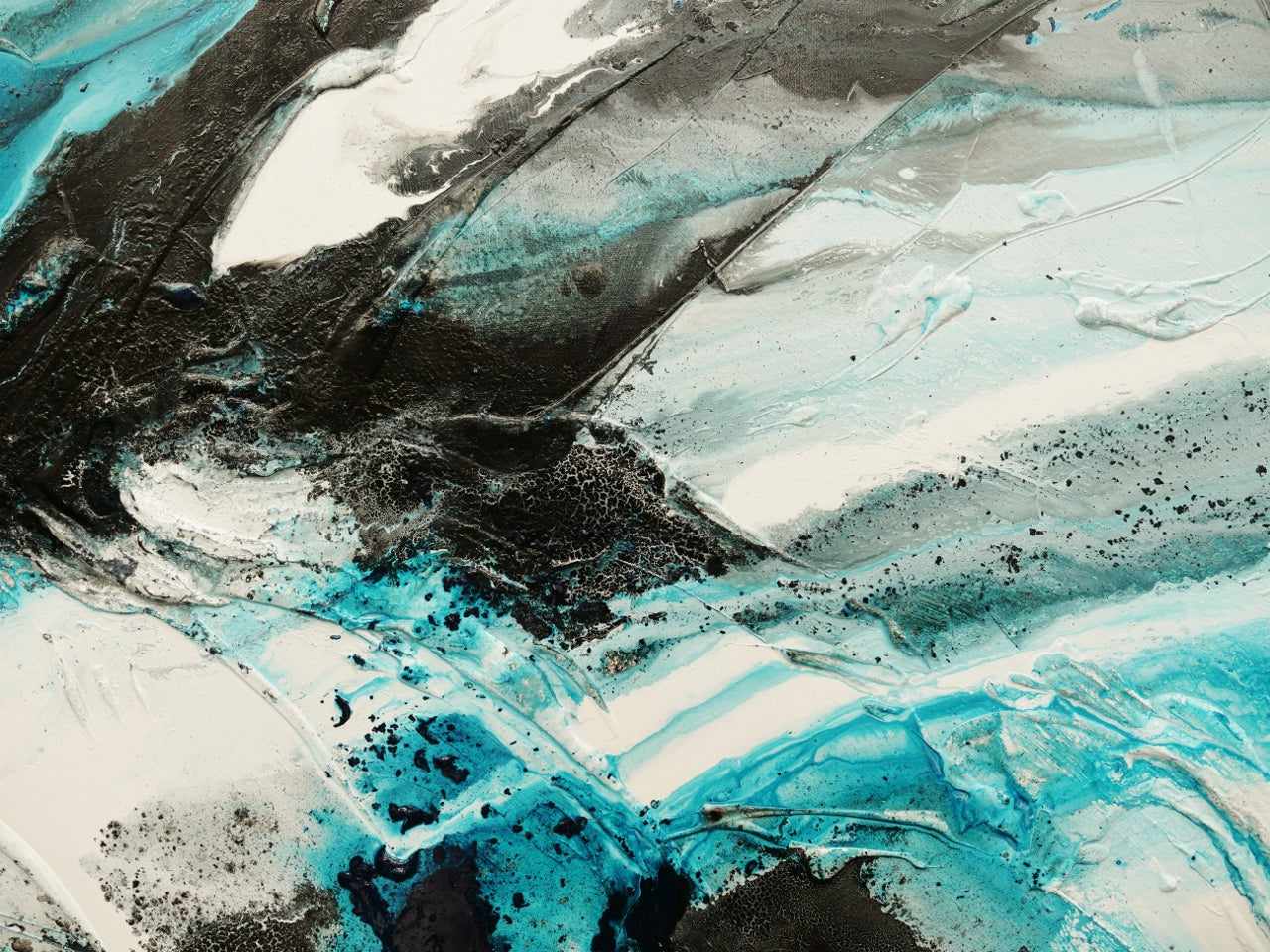Southern Nero 190cm x 100cm Black Teal White Textured Abstract Painting (SOLD)