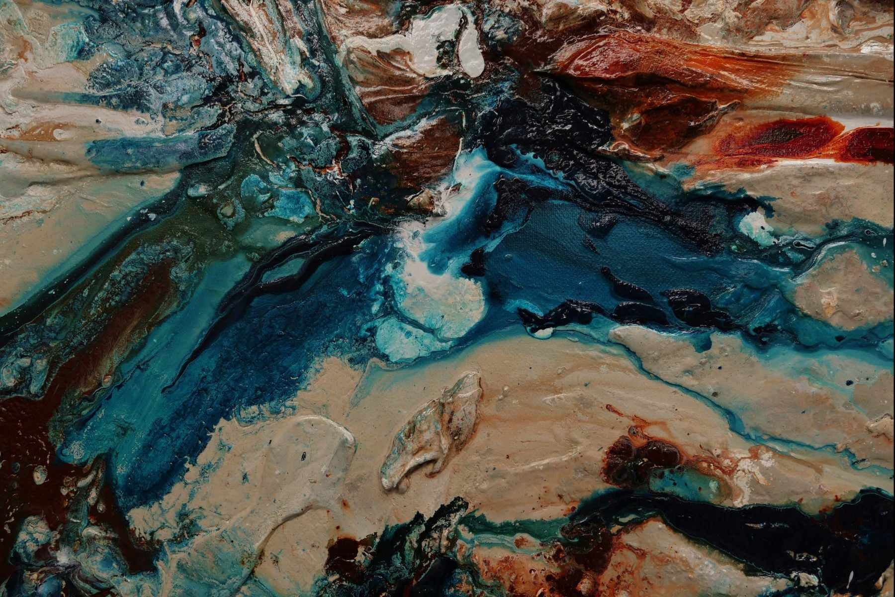 Southern Ocean Class 240cm x 100cm Teal White Orange Textured Abstract Painting (SOLD)-Abstract-[Franko]-[Artist]-[Australia]-[Painting]-Franklin Art Studio