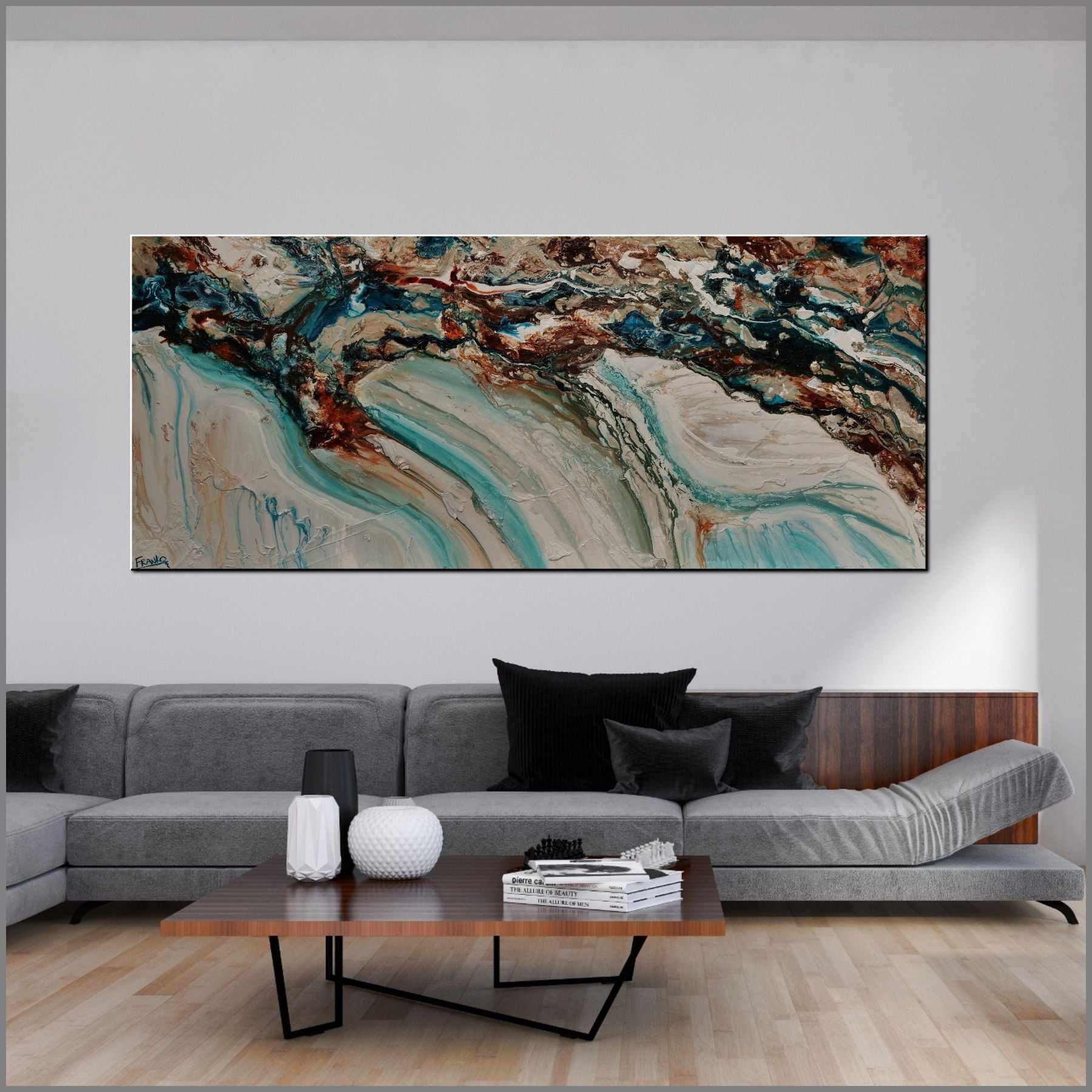Southern Ocean Class 240cm x 100cm Teal White Orange Textured Abstract Painting (SOLD)-Abstract-[Franko_Artist]-[Australian_artist]-[Gold_Coast]-[Brisbane]-[modern]-[contemporary]-[original]-[Large_artwork]-[The_Block]-[Dream_Homes]-[ideas]-[Grand_Designs]-[Art_Lover]-Franklin Art Studio