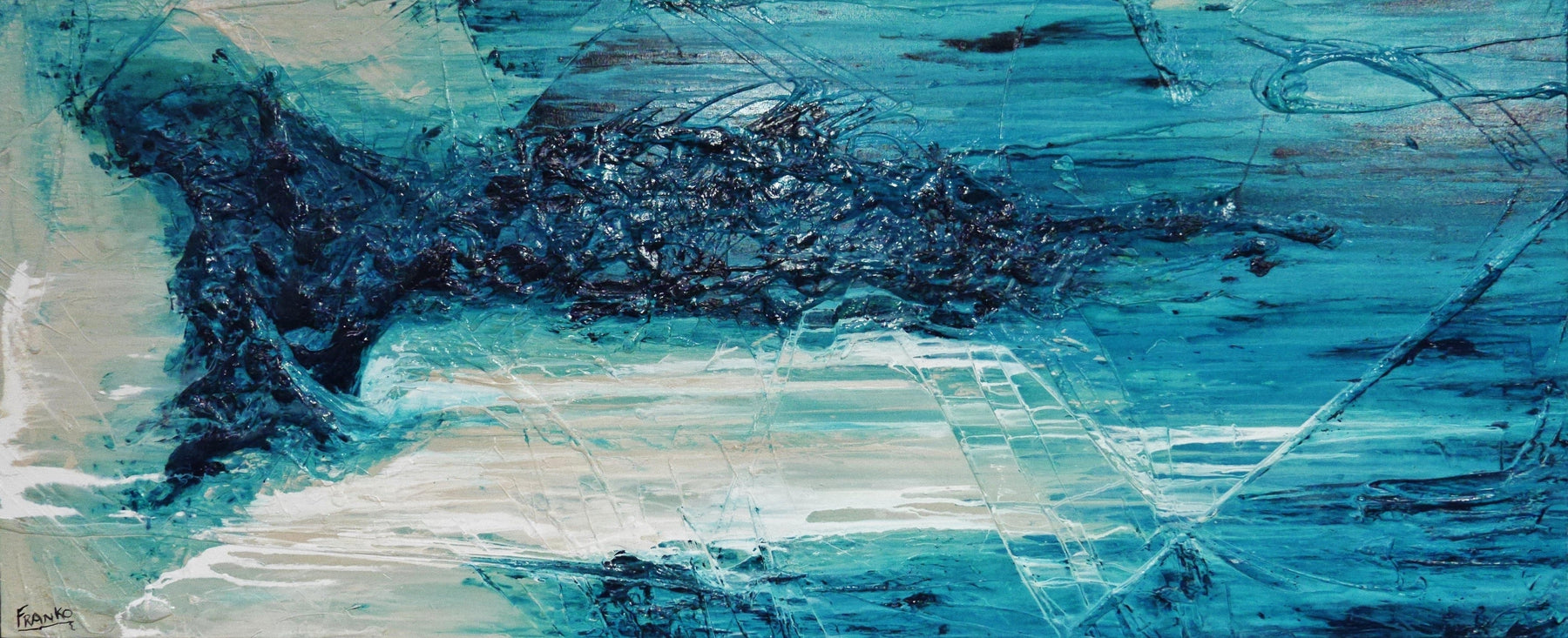Southern Ocean Melt 240cm x 100cm White Turquoise Textured Abstract Painting (SOLD)-Abstract-[Franko_Artist]-[Australian_artist]-[Gold_Coast]-[Brisbane]-[modern]-[contemporary]-[original]-[Large_artwork]-Franklin Art Studio