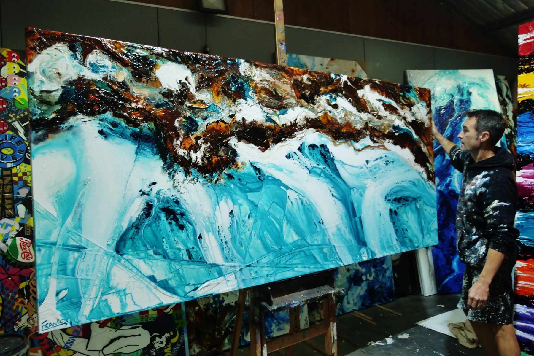 Southern Reef 270cm x 120cm Turquoise Rust Textured Abstract Painting (SOLD)-Abstract-[Franko_Artist]-[The_Block]-[Dream_Homes]-[ideas]- [Grand_Designs]-Franklin Art Studio