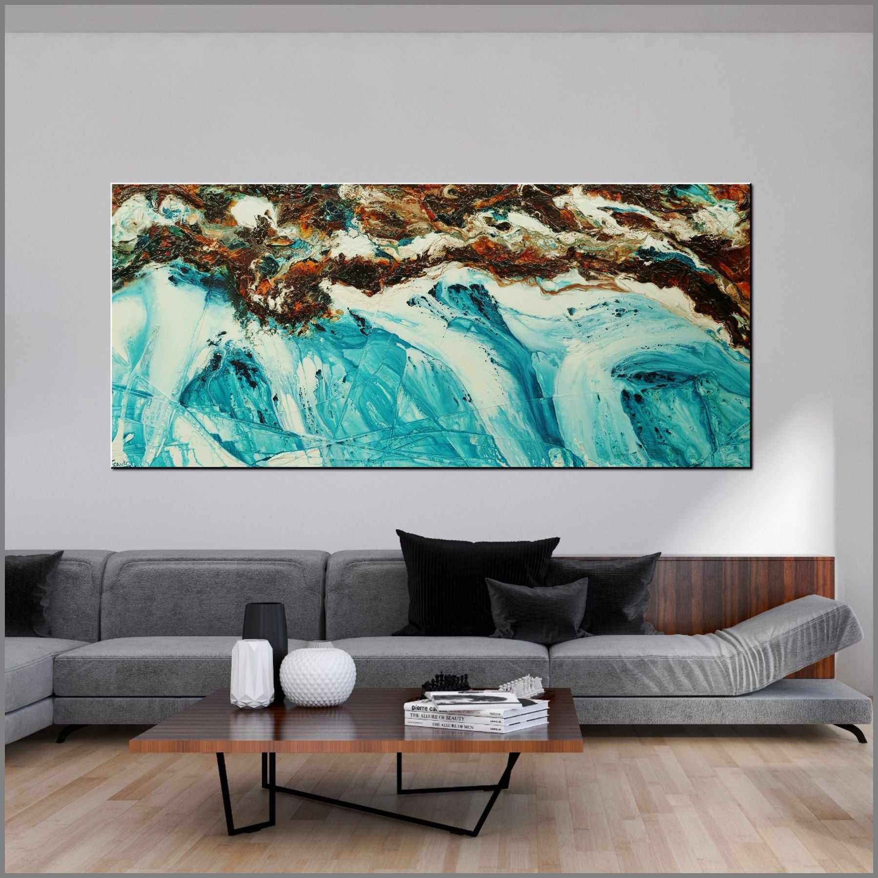 Southern Reef 270cm x 120cm Turquoise Rust Textured Abstract Painting (SOLD)-Abstract-[Franko_Artist]-[Australian_artist]-[Gold_Coast]-[Brisbane]-[modern]-[contemporary]-[original]-[Large_artwork]-[The_Block]-[Dream_Homes]-[ideas]-[Grand_Designs]-[Art_Lover]-Franklin Art Studio