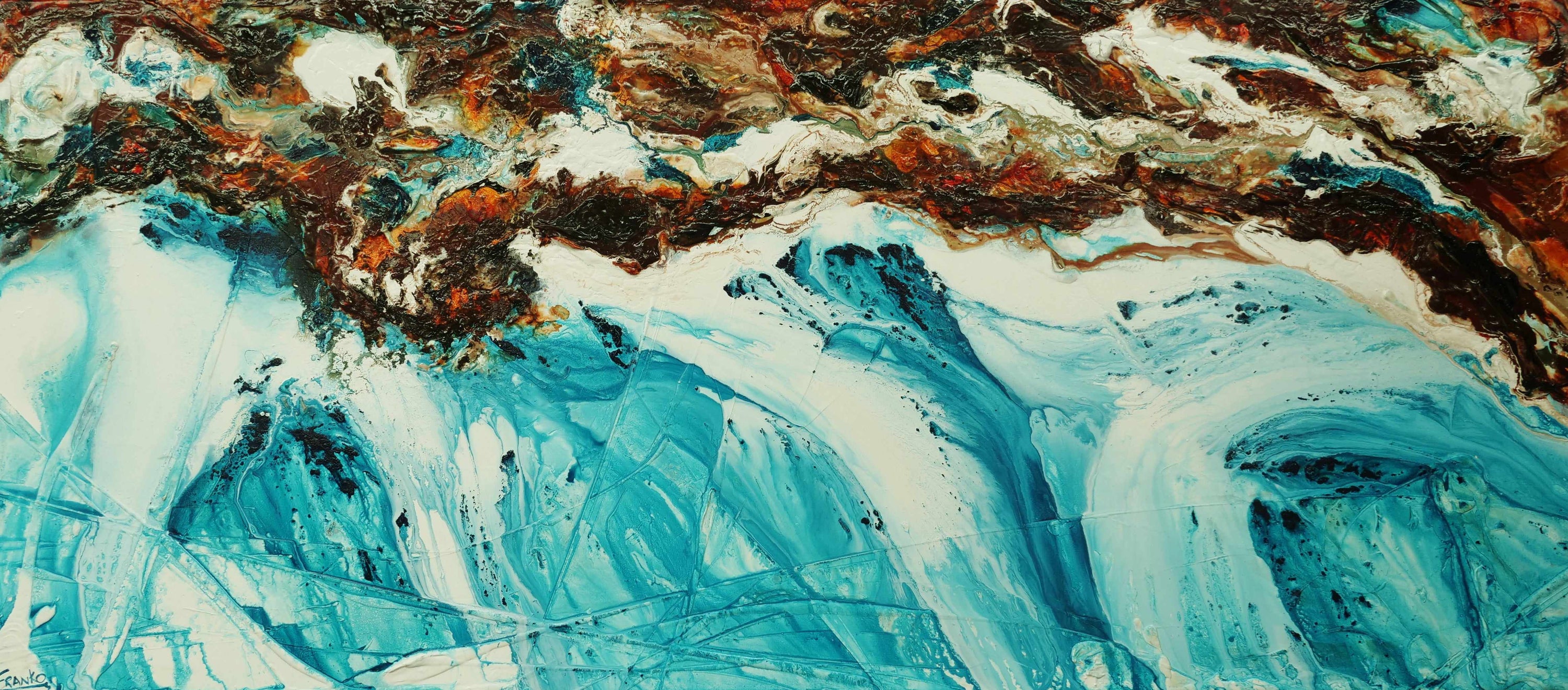 Southern Reef 270cm x 120cm Turquoise Rust Textured Abstract Painting (SOLD)-Abstract-[Franko_Artist]-[Australian_artist]-[Gold_Coast]-[Brisbane]-[modern]-[contemporary]-[original]-[Large_artwork]-Franklin Art Studio