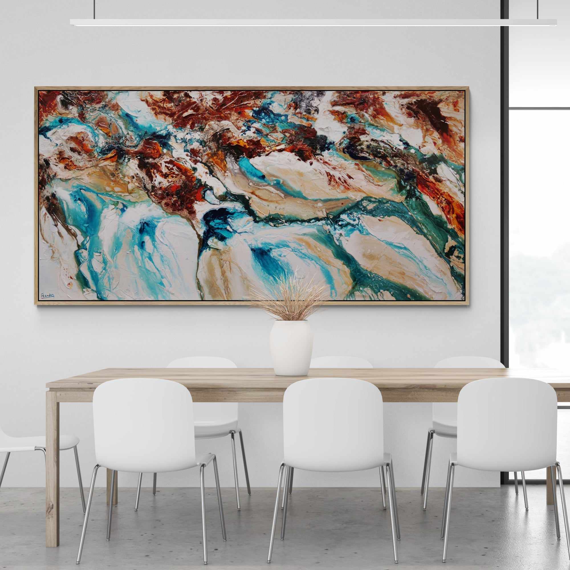 Southern Rock 240cm x 120cm Teal Cream Oxide Textured Abstract Painting (SOLD)-Abstract-[Franko_Artist]-[The_Block]-[Dream_Homes]-[ideas]-[Grand_Designs]-[Art_Lover]-Franklin Art Studio