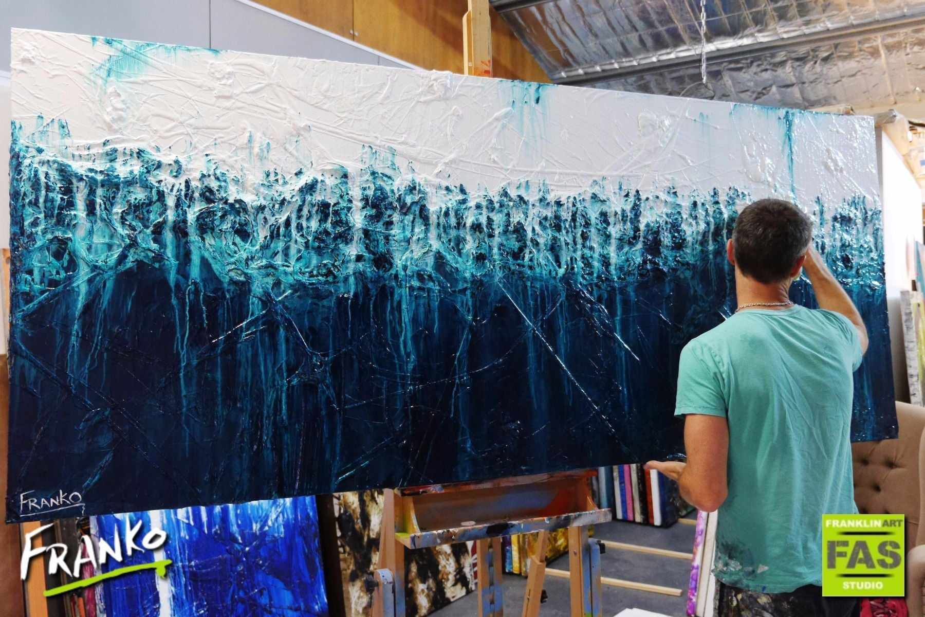 Southern Seas Simmer 240cm x 100cm Turquoise Abstract Painting (SOLD)-abstract-[Franko_Artist]-[The_Block]-[Dream_Homes]-[ideas]- [Grand_Designs]-Franklin Art Studio