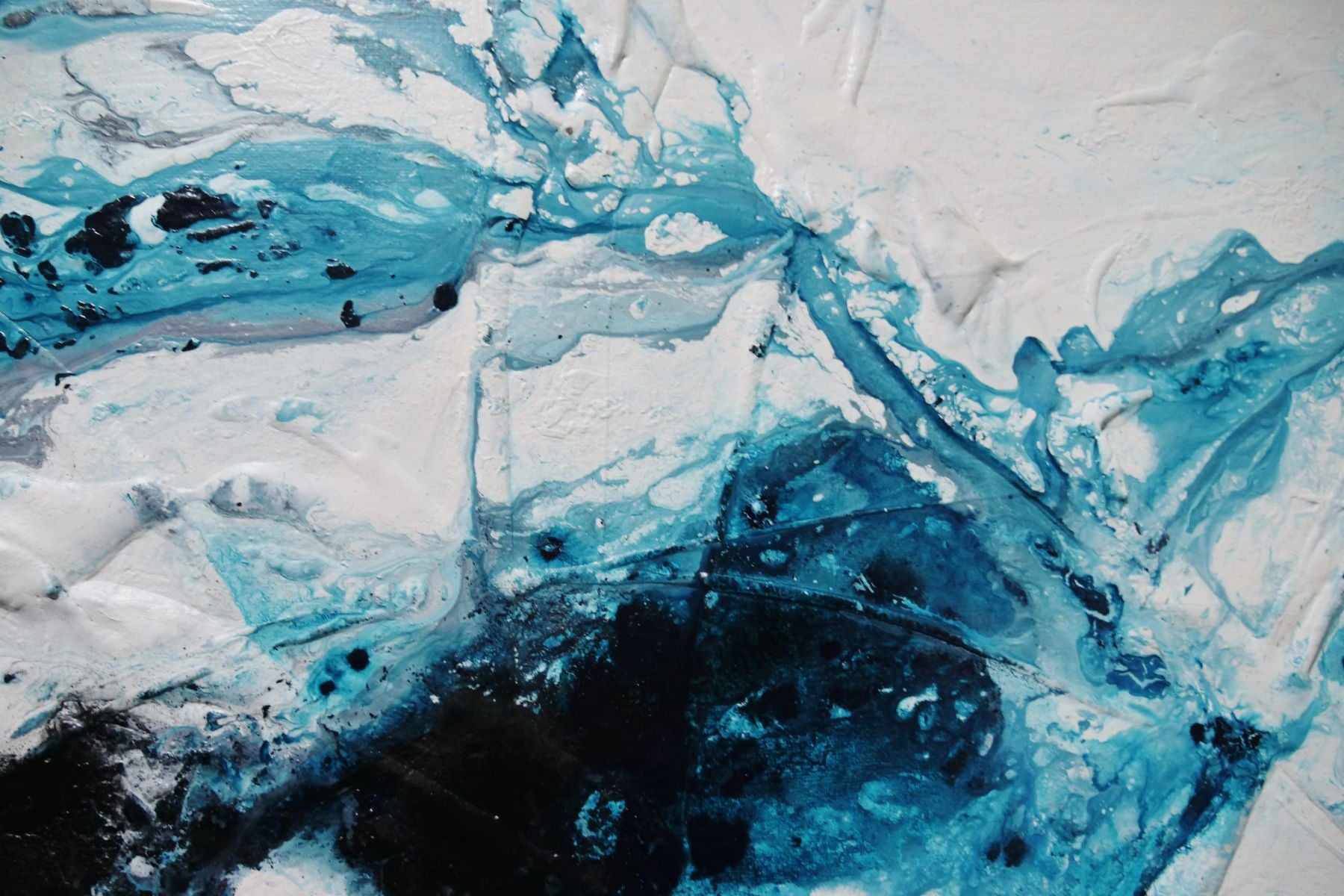 Southern Sting 200cm x 80cm Black Turquoise White Textured Abstract Painting (SOLD)