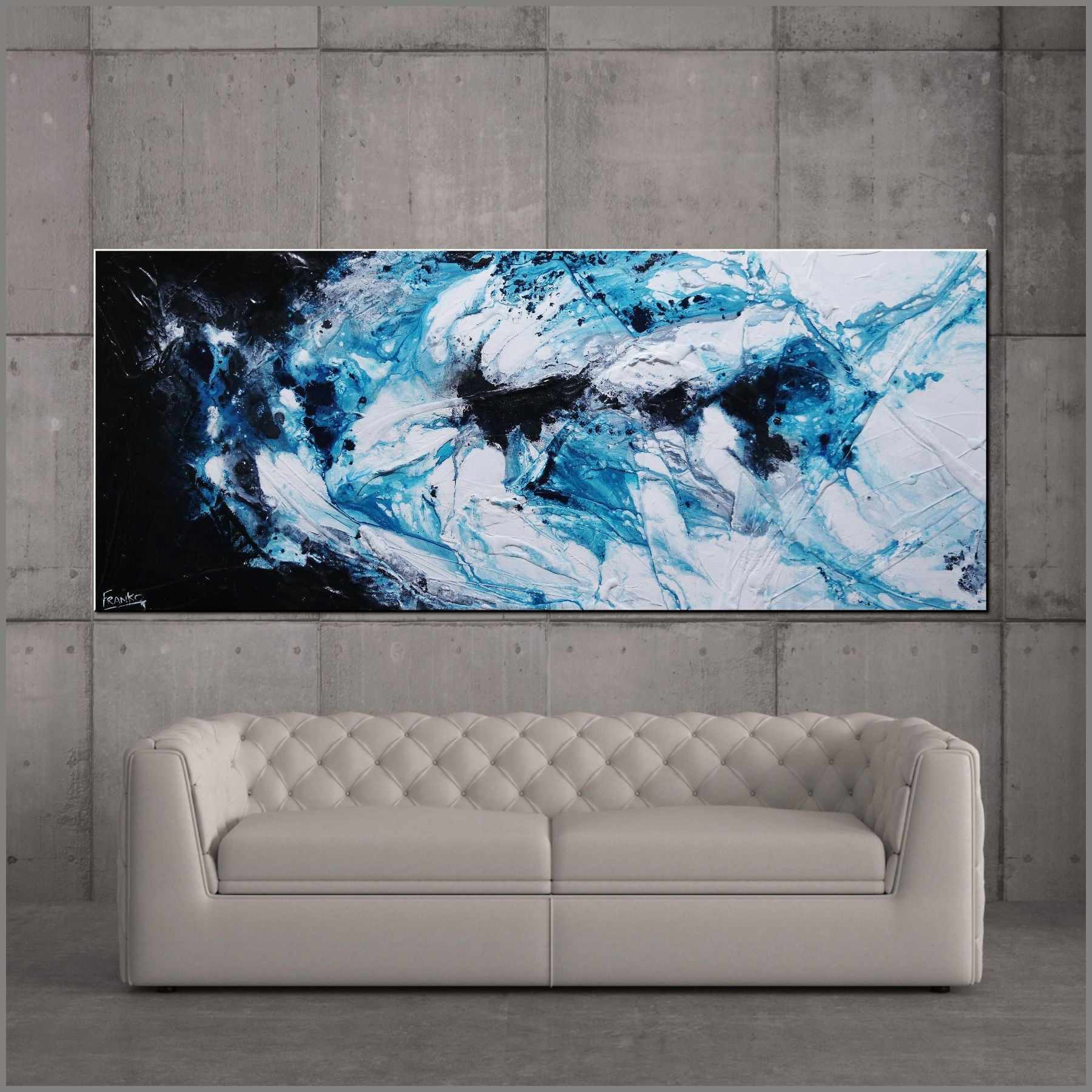 Southern Sting 200cm x 80cm Black Turquoise White Textured Abstract Painting (SOLD)-Abstract-[Franko_Artist]-[Australian_artist]-[Gold_Coast]-[Brisbane]-[modern]-[contemporary]-[original]-[Large_artwork]-[The_Block]-[Dream_Homes]-[ideas]-[Grand_Designs]-[Art_Lover]-Franklin Art Studio