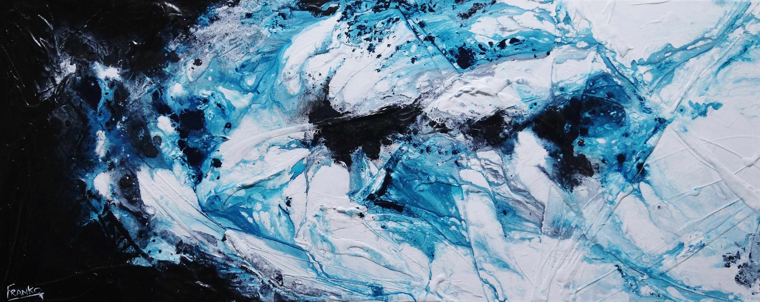 Southern Sting 200cm x 80cm Black Turquoise White Textured Abstract Painting (SOLD)-Abstract-[Franko_Artist]-[Australian_artist]-[Gold_Coast]-[Brisbane]-[modern]-[contemporary]-[original]-[Large_artwork]-Franklin Art Studio