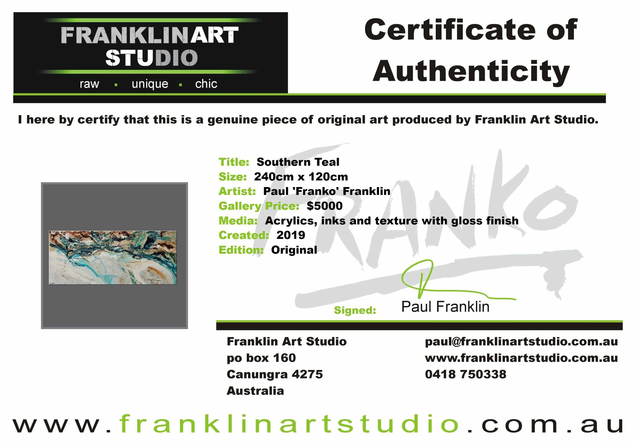 Southern Teal 240cm x 120cm White Turquoise Rust Textured Abstract Painting (SOLD)-Abstract-[Franko_Artist]-[The_Block]-[Dream_Homes]-[ideas]-[Grand_Designs]-[Art_Lover]-Franklin Art Studio