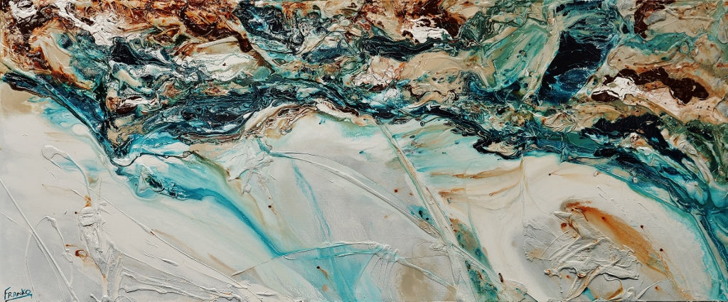 Southern Teal 240cm x 120cm White Turquoise Rust Textured Abstract Painting (SOLD)-Abstract-[Franko_Artist]-[Australian_artist]-[Gold_Coast]-[Brisbane]-[modern]-[contemporary]-[original]-[Large_artwork]-Franklin Art Studio