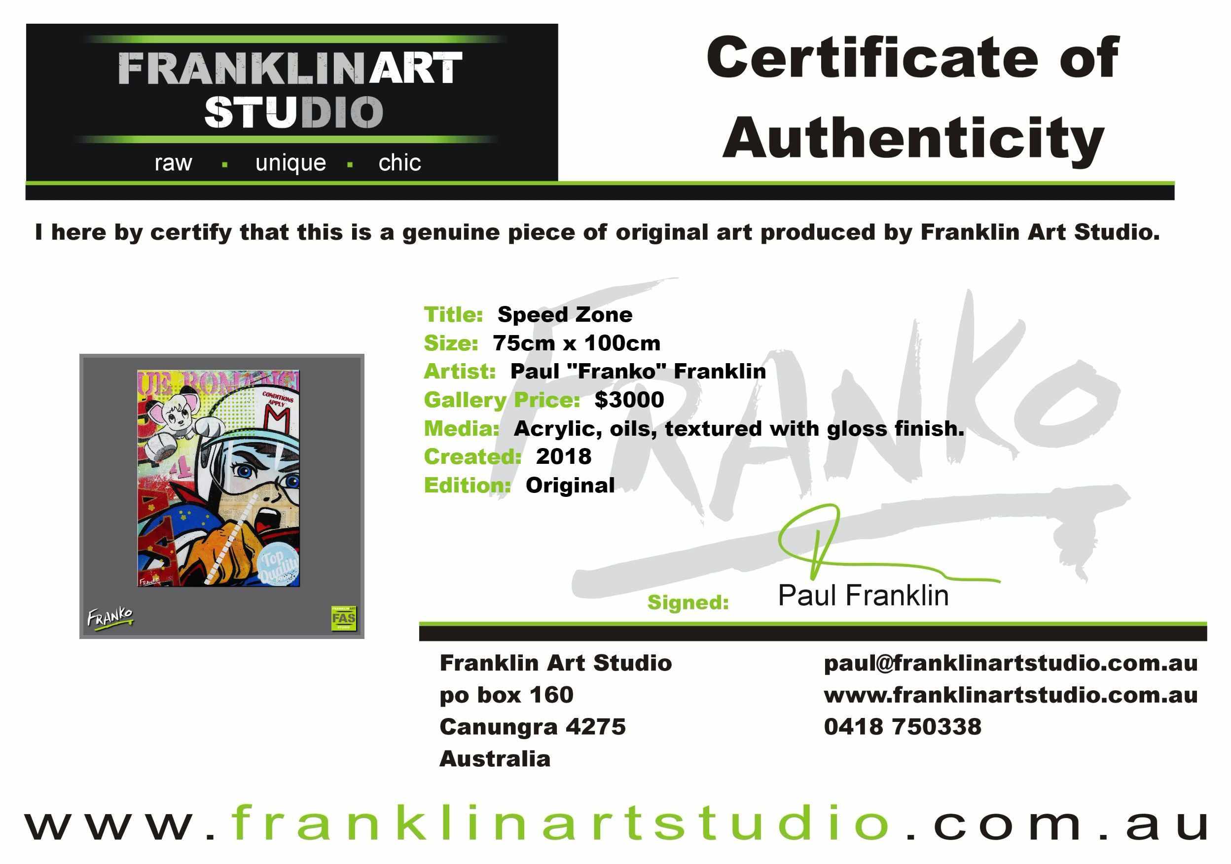 Speed Zone 75cm x 100cm Speed Racer Vintage Book Pop art Painting Pop Art Painting (SOLD)-urban pop-[Franko_Artist]-[The_Block]-[Dream_Homes]-[ideas]- [Grand_Designs]-Franklin Art Studio