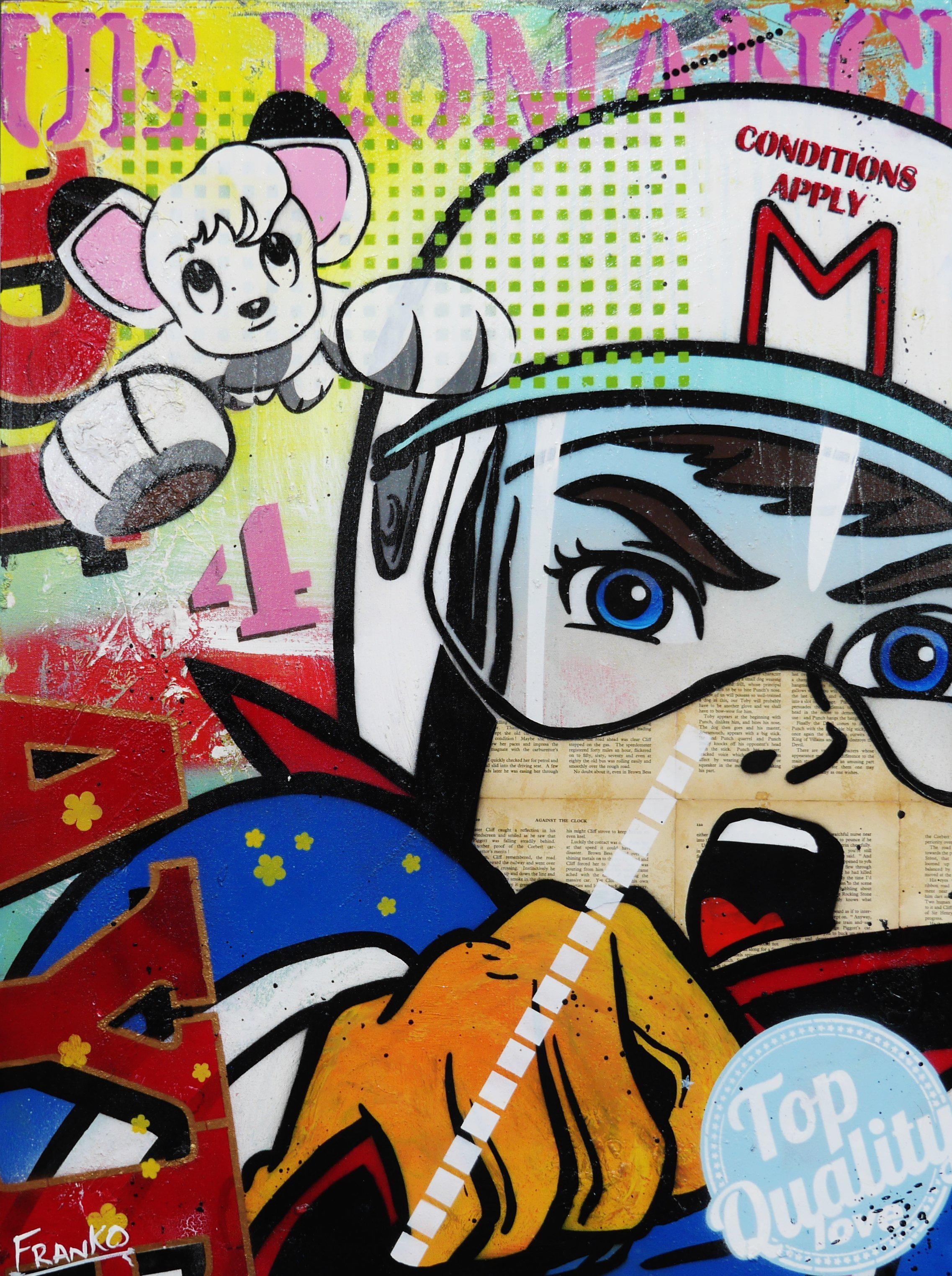Speed Zone 75cm x 100cm Speed Racer Vintage Book Pop art Painting Pop Art Painting (SOLD)-urban pop-[Franko_Artist]-[Australian_artist]-[Gold_Coast]-[Brisbane]-[modern]-[contemporary]-[original]-[Large_artwork]-Franklin Art Studio