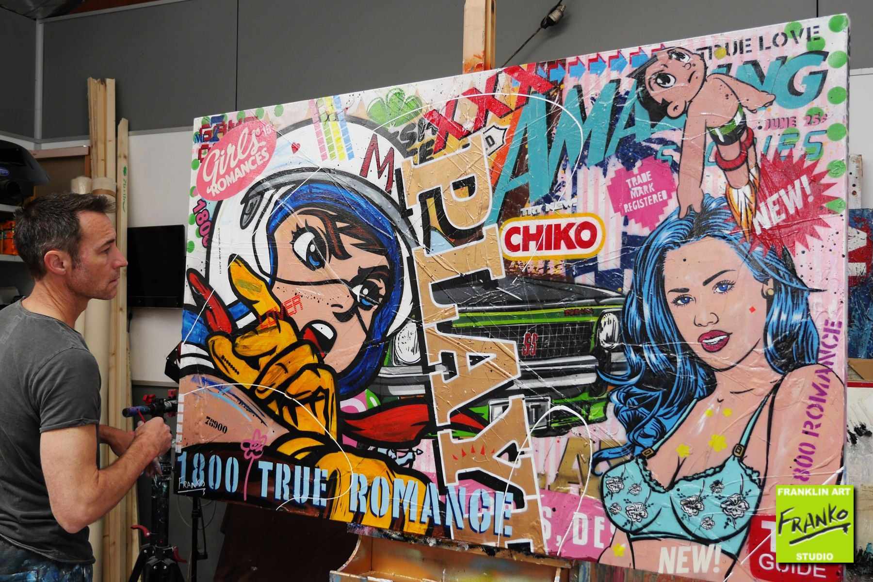 Speeding Speedy Speed 160cm x 100cm Speed Racer Textured Urban Pop Art Painting (SOLD)-urban pop-[Franko_Artist]-[The_Block]-[Dream_Homes]-[ideas]- [Grand_Designs]-Franklin Art Studio