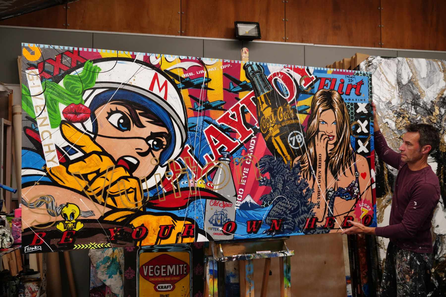 Speedy Speed 240cm x 120cm Speed Racer Textured Urban Pop Art Painting (SOLD)-urban pop-[Franko_Artist]-[The_Block]-[Dream_Homes]-[ideas]- [Grand_Designs]-Franklin Art Studio