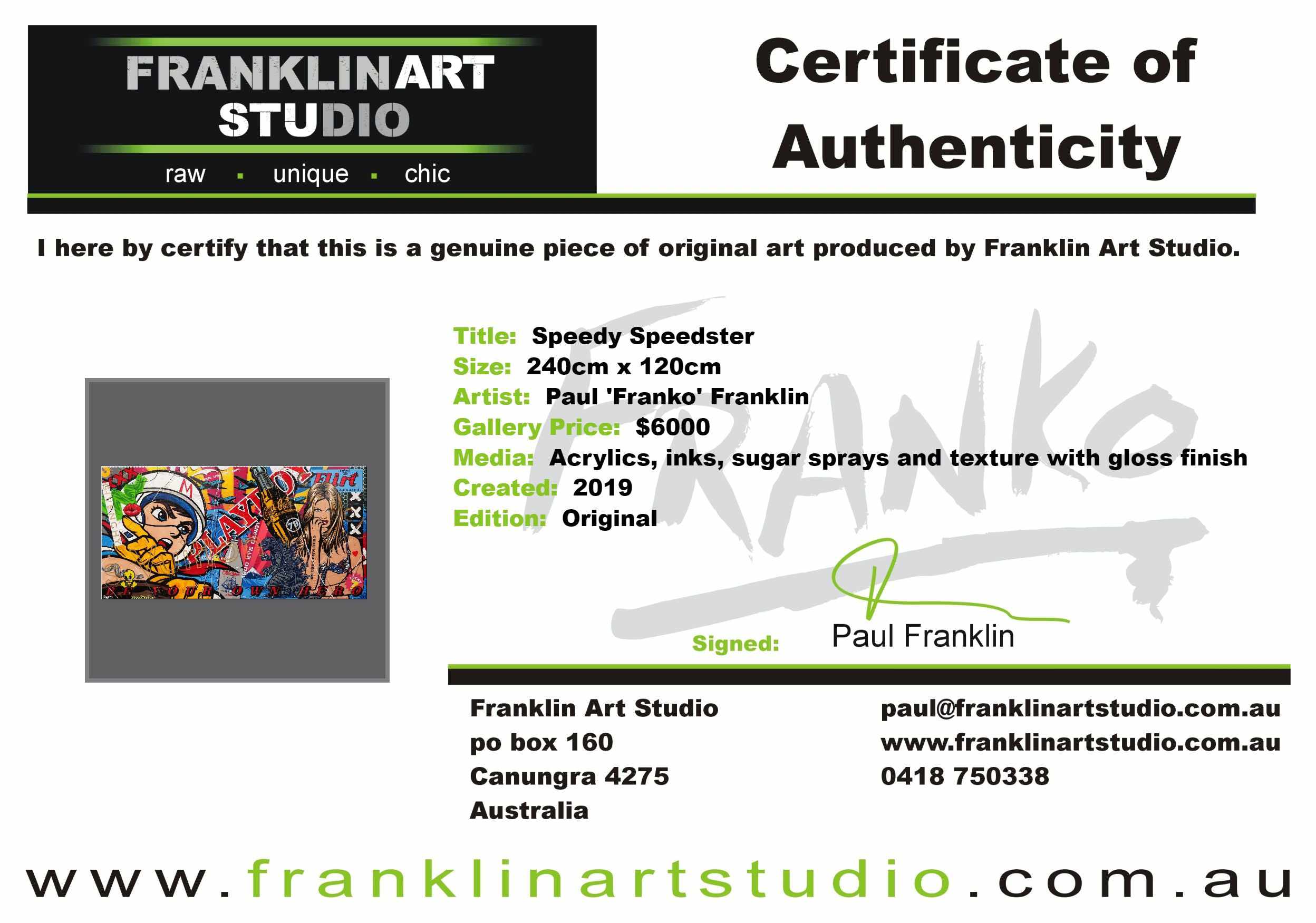 Speedy Speed 240cm x 120cm Speed Racer Textured Urban Pop Art Painting (SOLD)-urban pop-[Franko_Artist]-[The_Block]-[Dream_Homes]-[ideas]-[Grand_Designs]-[Art_Lover]-Franklin Art Studio