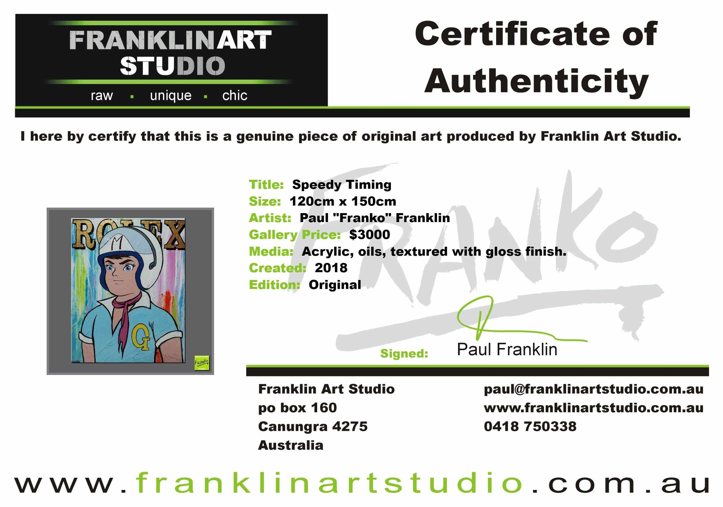 Speedy Timing 120cm x 150cm Speed Racer Urban Pop Art Painting (SOLD)-urban pop-[Franko_Artist]-[The_Block]-[Dream_Homes]-[ideas]-[Grand_Designs]-[Art_Lover]-Franklin Art Studio
