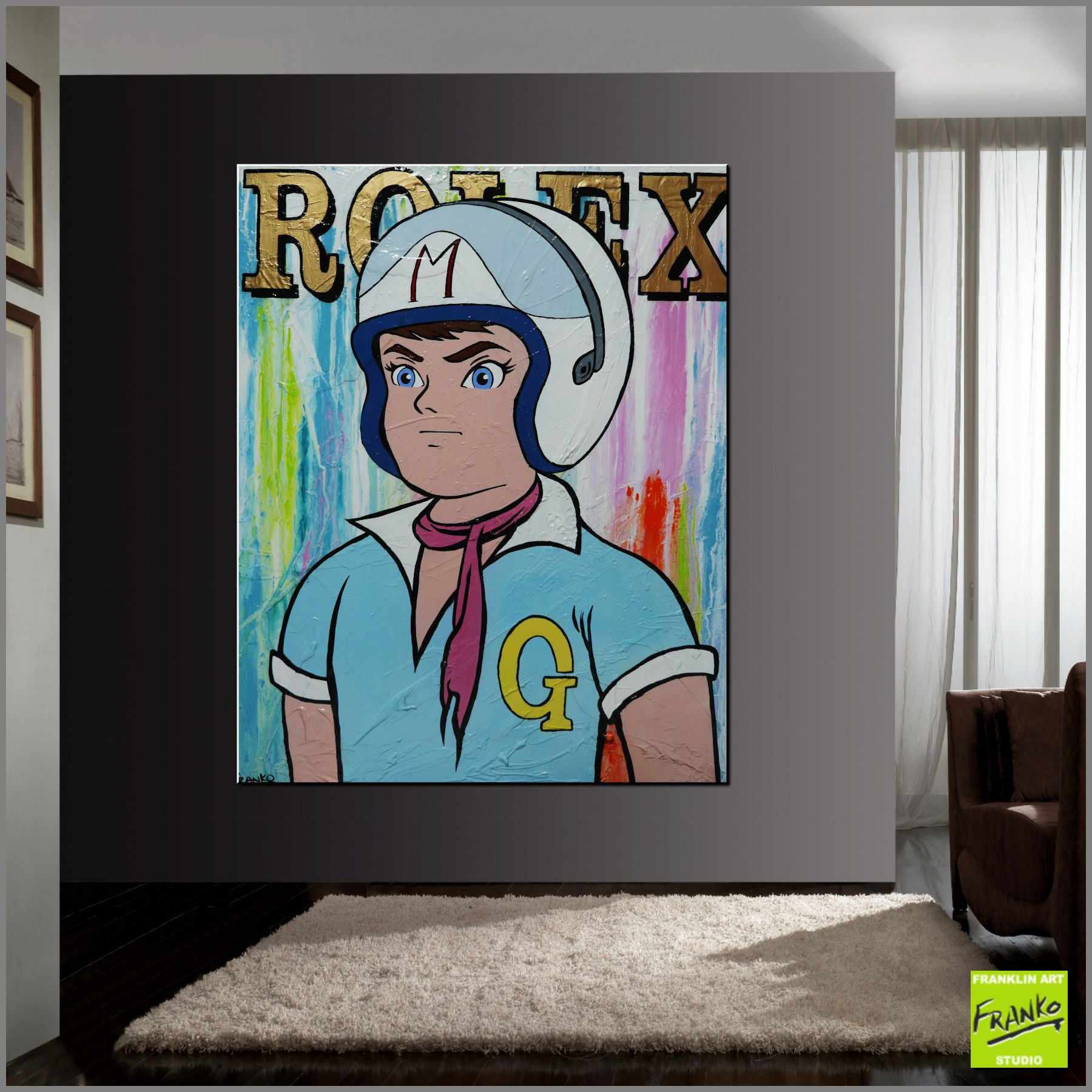 Speedy Timing 120cm x 150cm Speed Racer Urban Pop Art Painting (SOLD)-urban pop-[Franko_Artist]-[Australian_artist]-[Gold_Coast]-[Brisbane]-[modern]-[contemporary]-[original]-[Large_artwork]-[The_Block]-[Dream_Homes]-[ideas]-[Grand_Designs]-[Art_Lover]-Franklin Art Studio