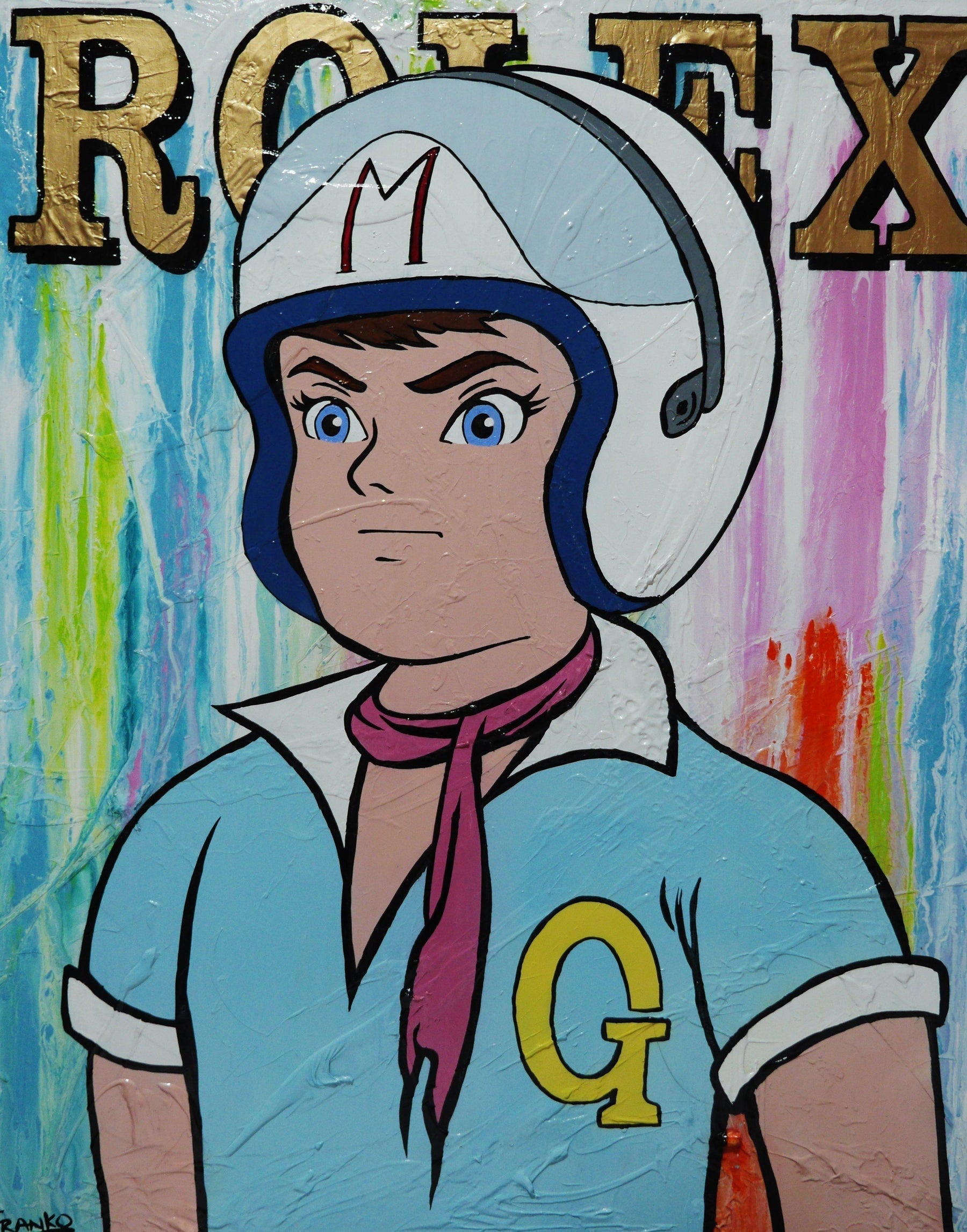 Speedy Timing 120cm x 150cm Speed Racer Urban Pop Art Painting (SOLD)-urban pop-[Franko_Artist]-[Australian_artist]-[Gold_Coast]-[Brisbane]-[modern]-[contemporary]-[original]-[Large_artwork]-Franklin Art Studio