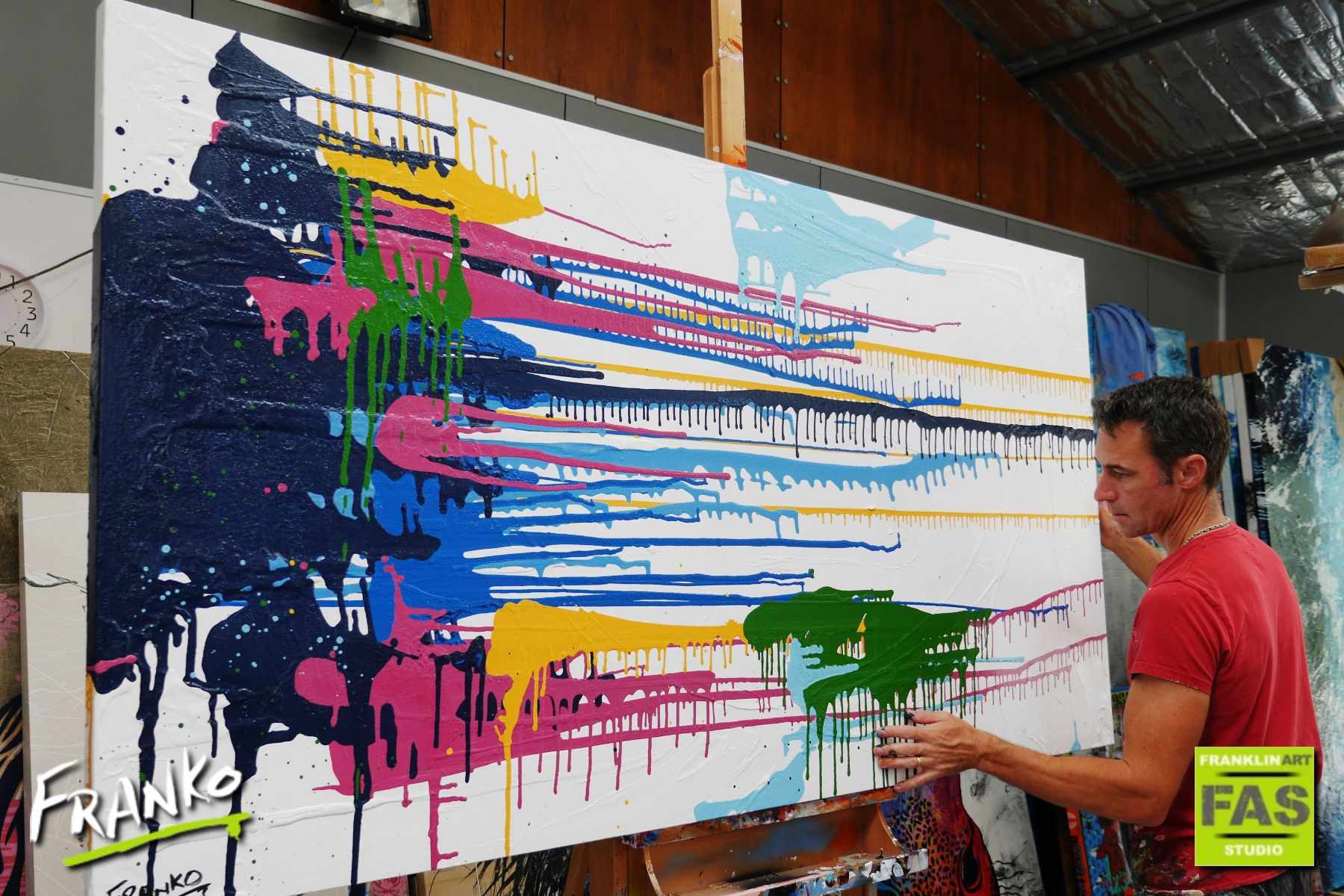 Split 190cm x 100cm White Colourful Abstract Painting (SOLD)-Abstract-[Franko_Artist]-[The_Block]-[Dream_Homes]-[ideas]- [Grand_Designs]-Franklin Art Studio