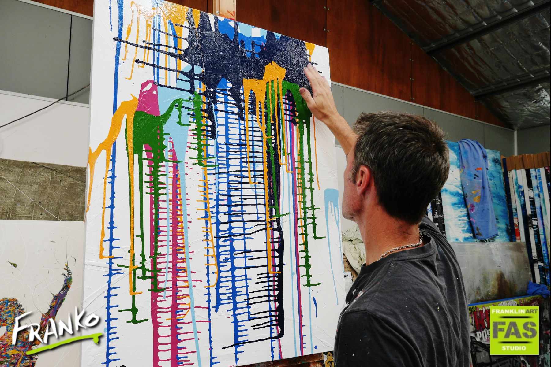 Split Requirement 75cm x 100cm White Colourful Abstract Painting (SOLD)-Abstract-[Franko_Artist]-[The_Block]-[Dream_Homes]-[ideas]- [Grand_Designs]-Franklin Art Studio
