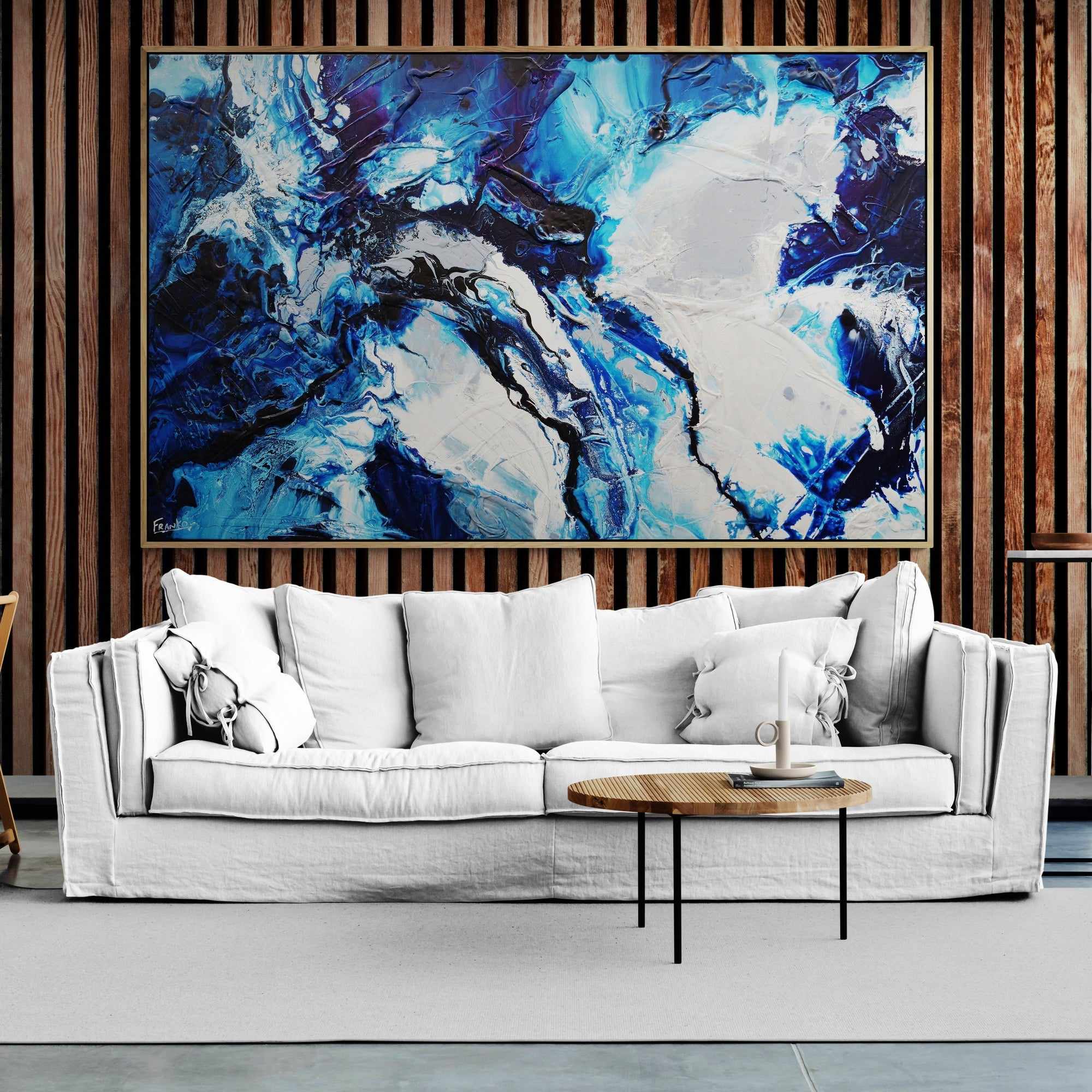 Spritzer 160cm x 100cm Blue White Grey Textured Abstract Painting (SOLD)-Abstract-[Franko_Artist]-[The_Block]-[Dream_Homes]-[ideas]-[Grand_Designs]-[Art_Lover]-Franklin Art Studio