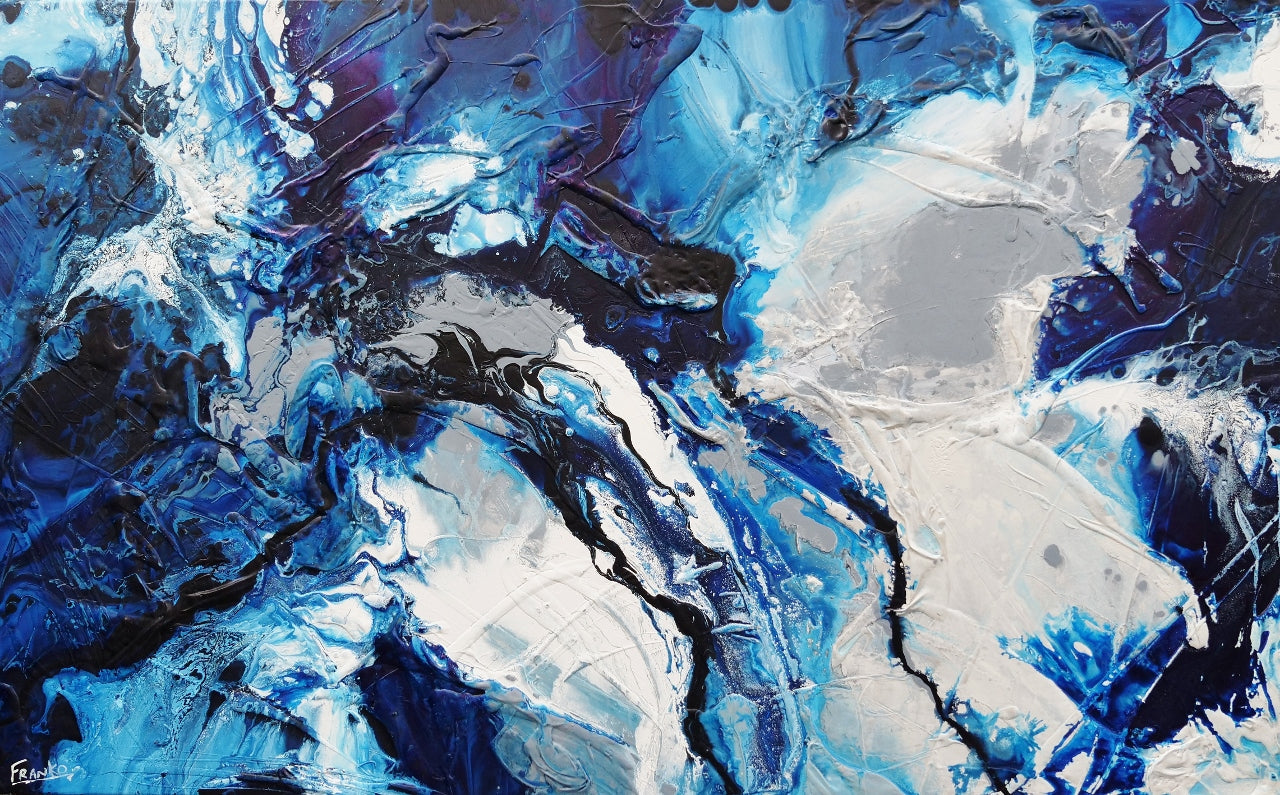 Spritzer 160cm x 100cm Blue White Grey Textured Abstract Painting (SOLD)-Abstract-[Franko_Artist]-[Australian_artist]-[Gold_Coast]-[Brisbane]-[modern]-[contemporary]-[original]-[Large_artwork]-Franklin Art Studio
