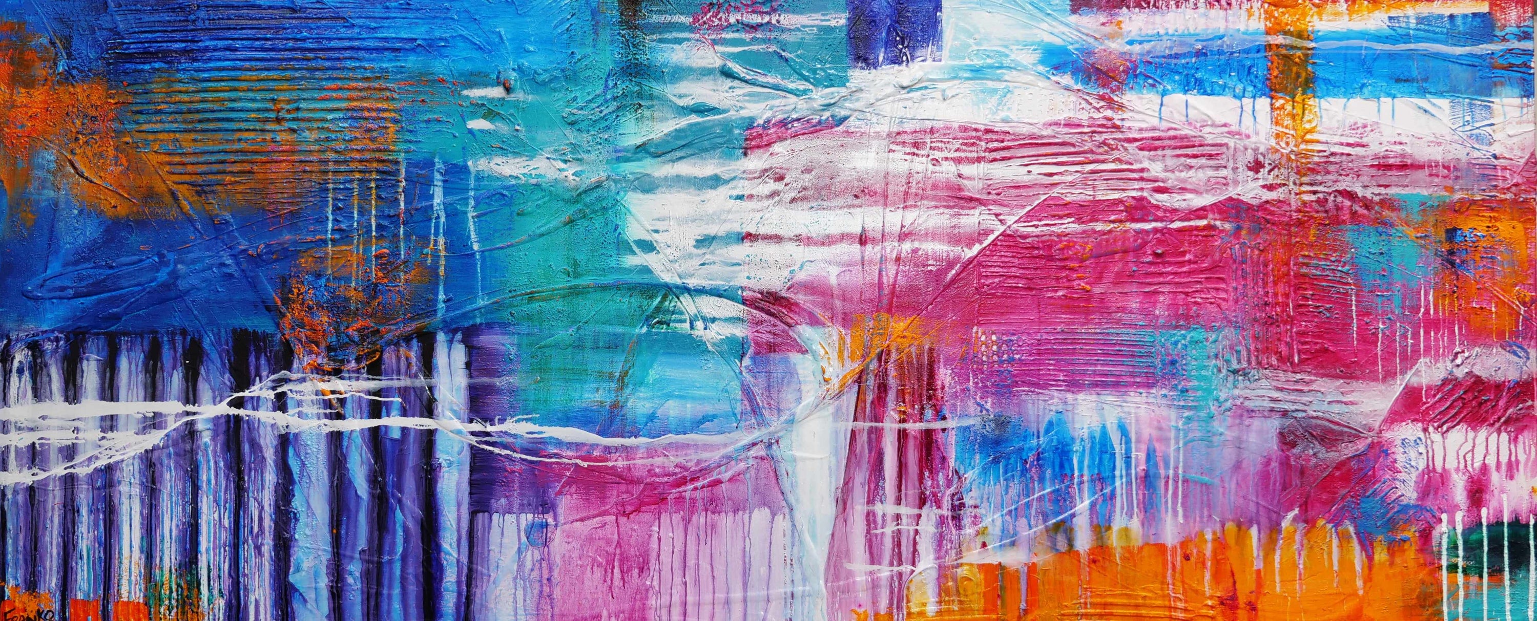 Square Root of Grunge 240cm x 100cm Blue Pink Textured Abstract Painting (SOLD)-Abstract-[Franko_Artist]-[Australian_artist]-[Gold_Coast]-[Brisbane]-[modern]-[contemporary]-[original]-[Large_artwork]-Franklin Art Studio