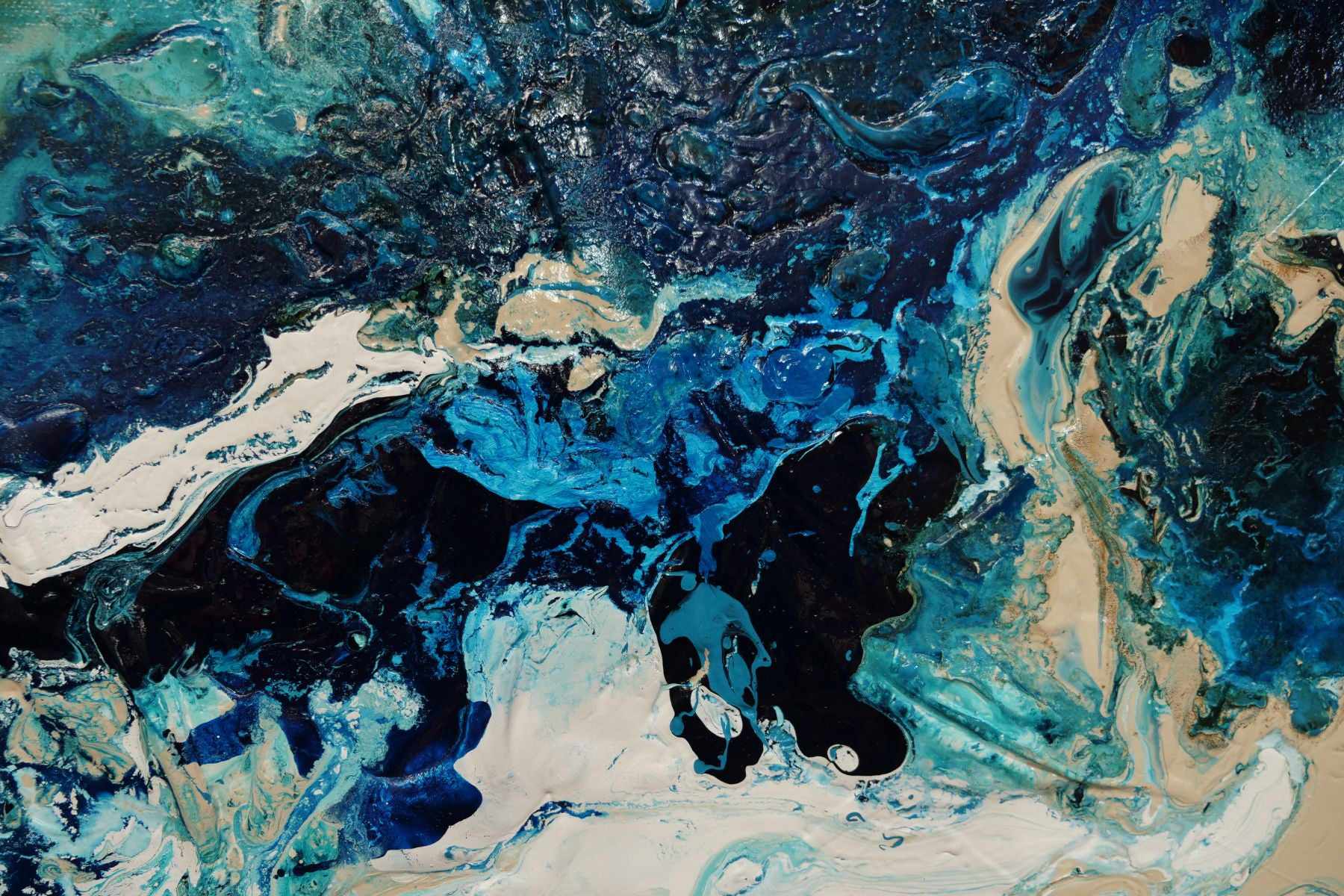 Squared Southern Oceans 150cm x 150cm Teal Cream White Textured Abstract Painting (SOLD)-Abstract-[Franko]-[Artist]-[Australia]-[Painting]-Franklin Art Studio