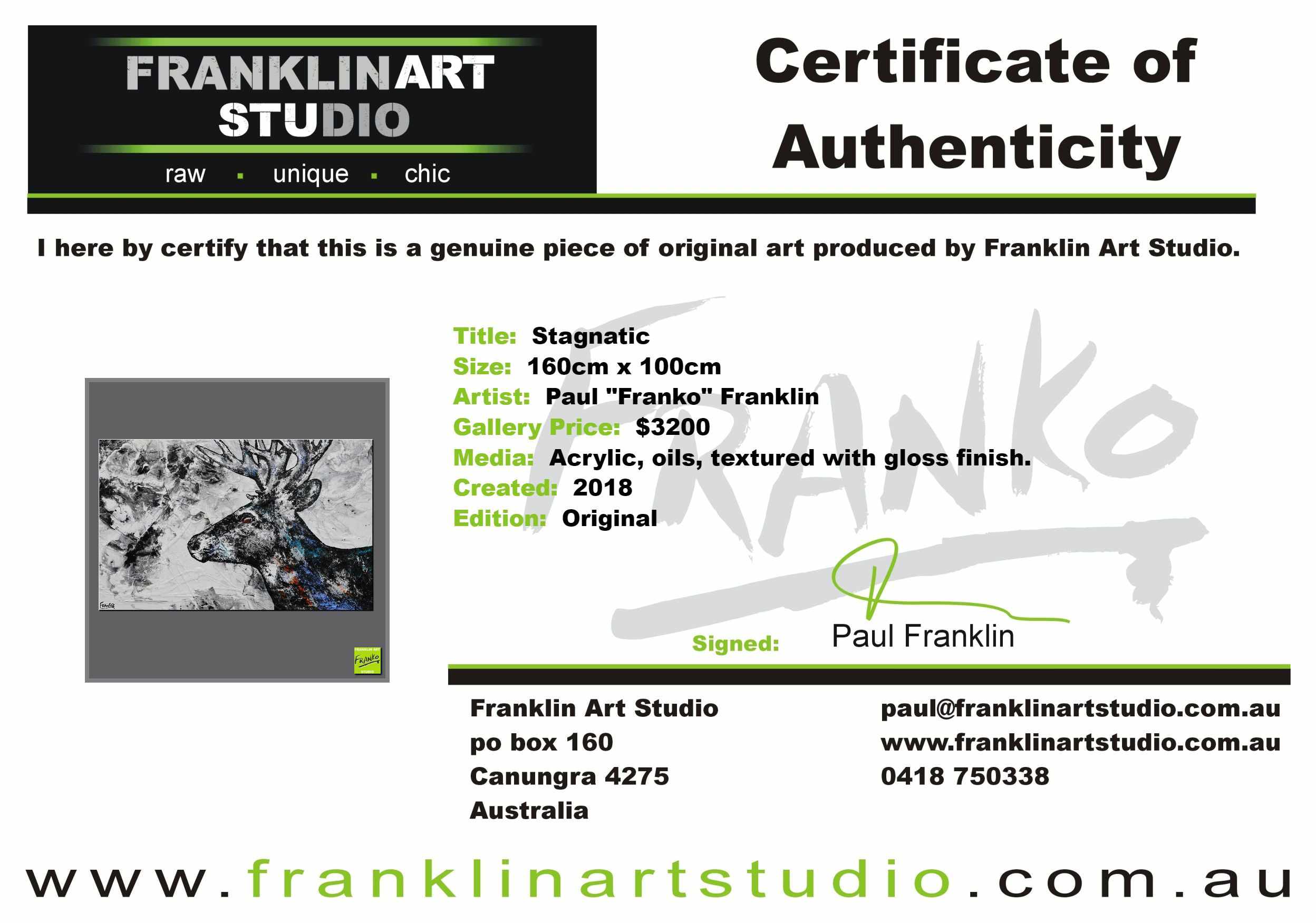 Stagnatic 160cm x 100cm Stag urban pop art painting (SOLD)-abstract realism-[Franko_Artist]-[The_Block]-[Dream_Homes]-[ideas]- [Grand_Designs]-Franklin Art Studio