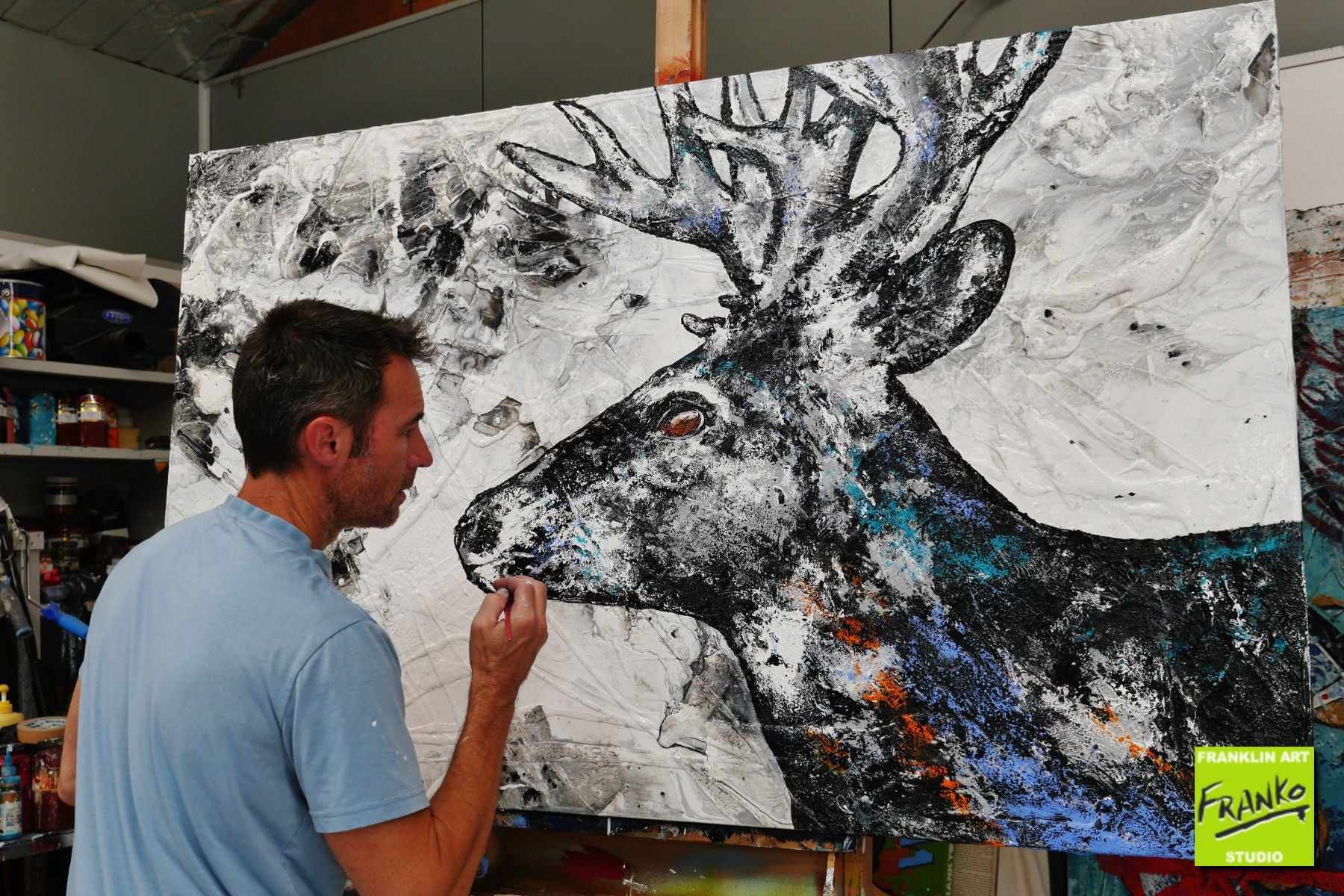 Stagnatic 160cm x 100cm Stag urban pop art painting (SOLD)-abstract realism-[Franko_Artist]-[The_Block]-[Dream_Homes]-[ideas]-[Grand_Designs]-[Art_Lover]-Franklin Art Studio