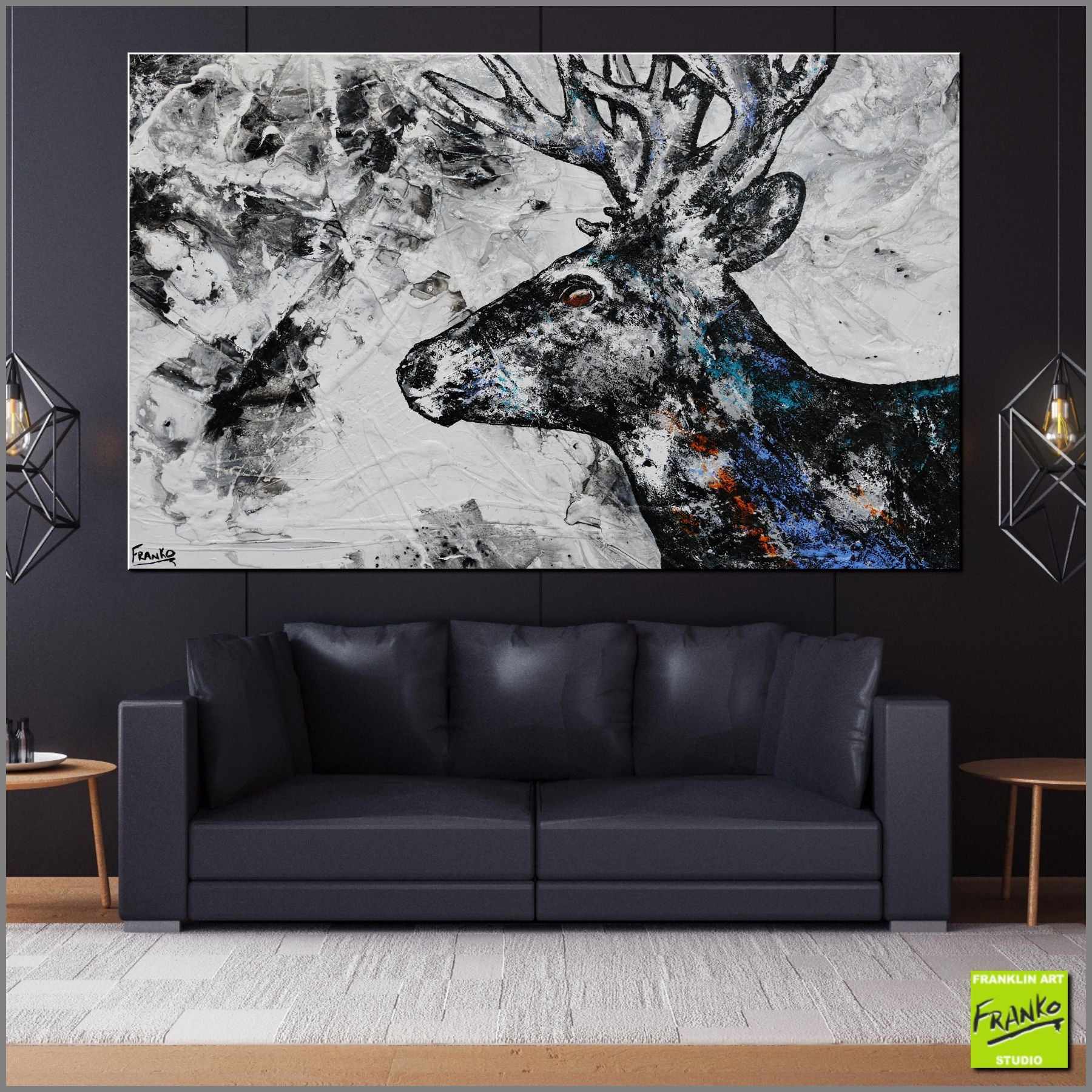 Stagnatic 160cm x 100cm Stag urban pop art painting (SOLD)-abstract realism-[Franko_Artist]-[Australian_artist]-[Gold_Coast]-[Brisbane]-[modern]-[contemporary]-[original]-[Large_artwork]-[The_Block]-[Dream_Homes]-[ideas]-[Grand_Designs]-[Art_Lover]-Franklin Art Studio