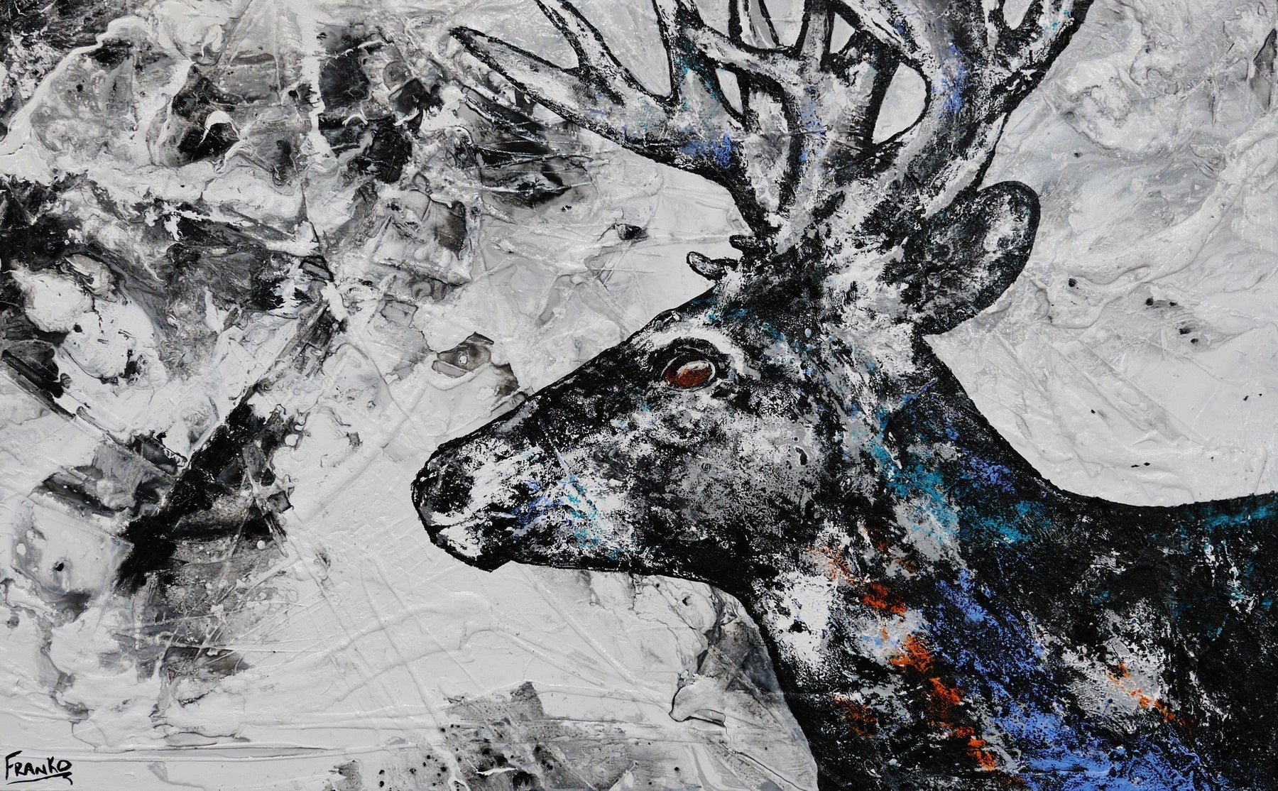 Stagnatic 160cm x 100cm Stag urban pop art painting (SOLD)-abstract realism-[Franko_Artist]-[Australian_artist]-[Gold_Coast]-[Brisbane]-[modern]-[contemporary]-[original]-[Large_artwork]-Franklin Art Studio