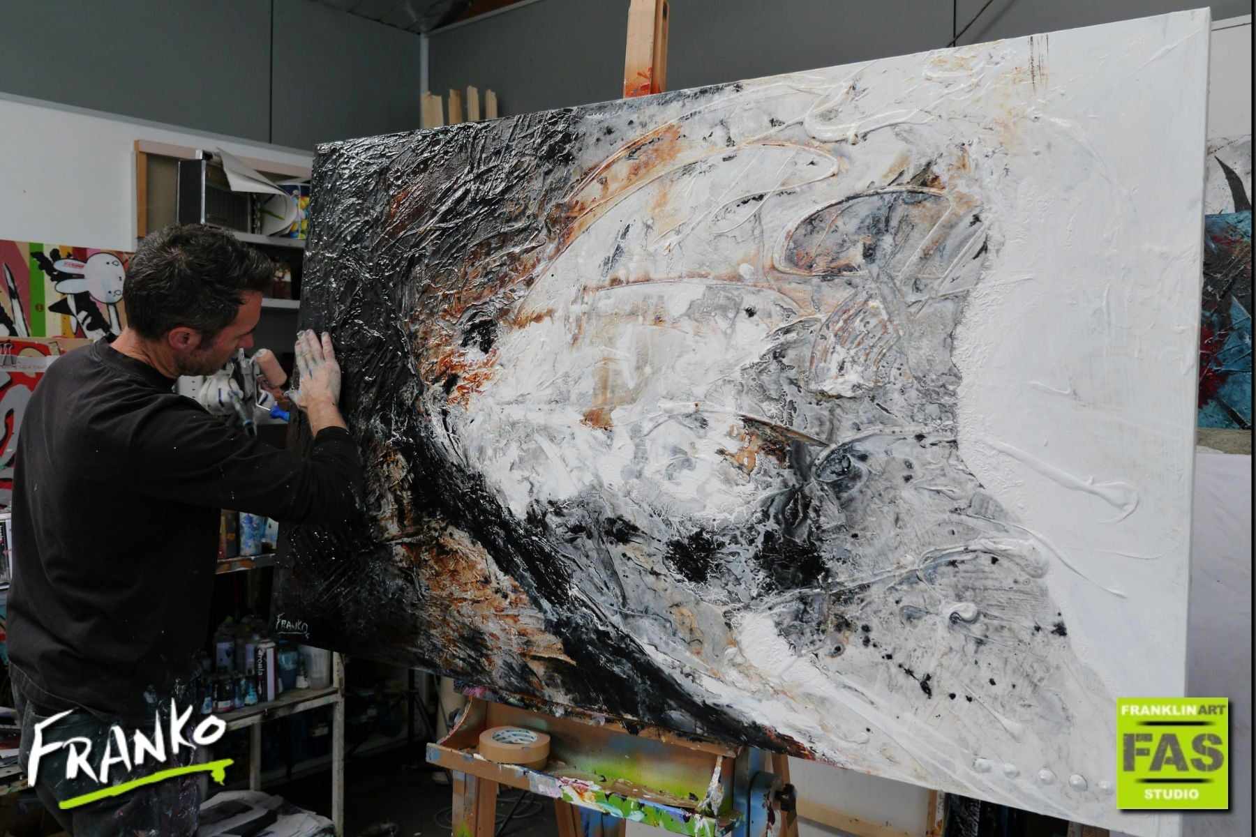 Stated Pepper 160cm x 100cm White Brown Textured Abstract Painting (SOLD)-Abstract-[Franko_Artist]-[The_Block]-[Dream_Homes]-[ideas]- [Grand_Designs]-Franklin Art Studio