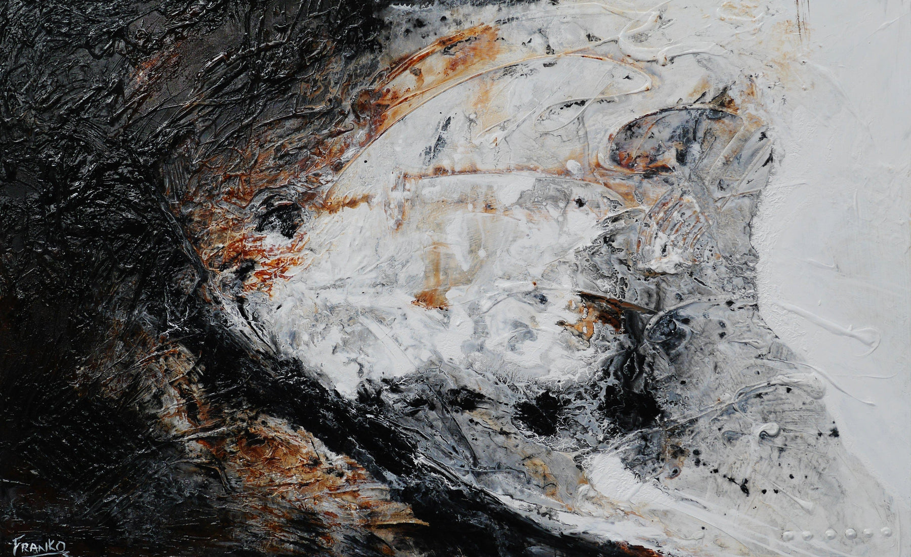 Stated Pepper 160cm x 100cm White Brown Textured Abstract Painting (SOLD)-Abstract-[Franko_Artist]-[Australian_artist]-[Gold_Coast]-[Brisbane]-[modern]-[contemporary]-[original]-[Large_artwork]-Franklin Art Studio