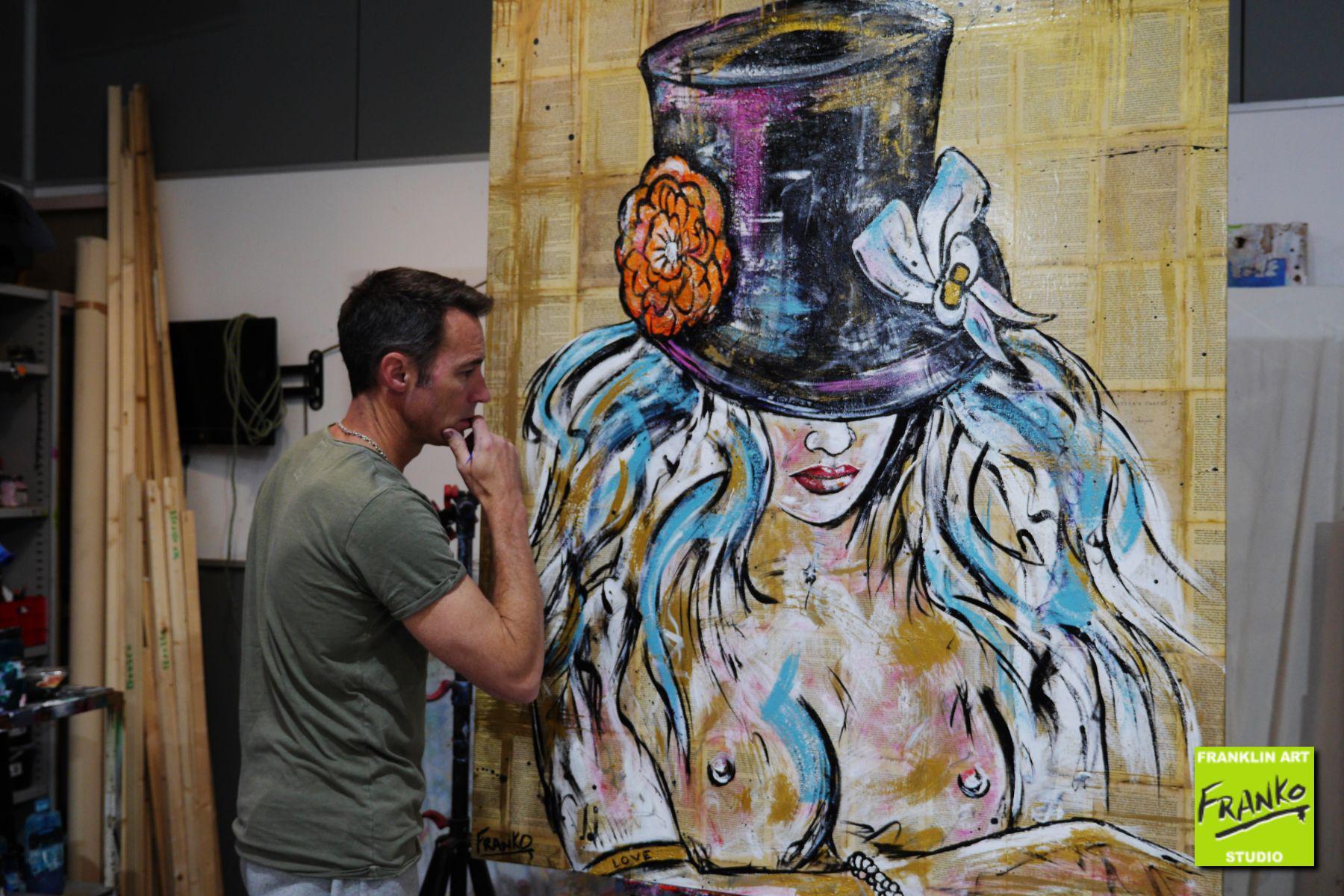 Steam Punk Girl 120cm x 150cm 50 Shades of Grey Nude Hat Vintage Book Pop art Painting (SOLD)-book club-[Franko_Artist]-[The_Block]-[Dream_Homes]-[ideas]- [Grand_Designs]-Franklin Art Studio