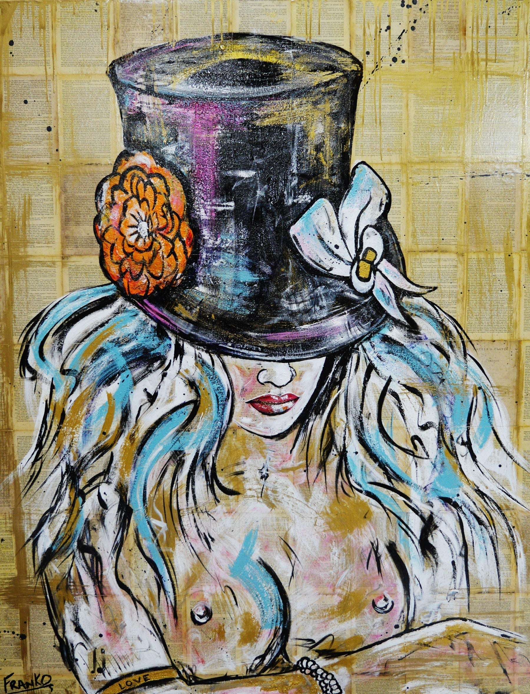 Steam Punk Girl 120cm x 150cm 50 Shades of Grey Nude Hat Vintage Book Pop art Painting (SOLD)-book club-[Franko_Artist]-[Australian_artist]-[Gold_Coast]-[Brisbane]-[modern]-[contemporary]-[original]-[Large_artwork]-Franklin Art Studio