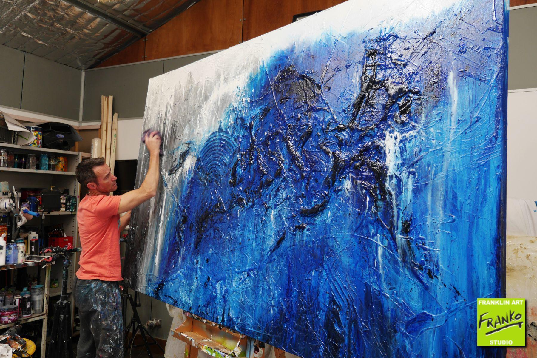 Steel Blue 250cm x 150cm Grey Blue Textured Abstract Painting (SOLD)-Abstract-[Franko_Artist]-[The_Block]-[Dream_Homes]-[ideas]- [Grand_Designs]-Franklin Art Studio