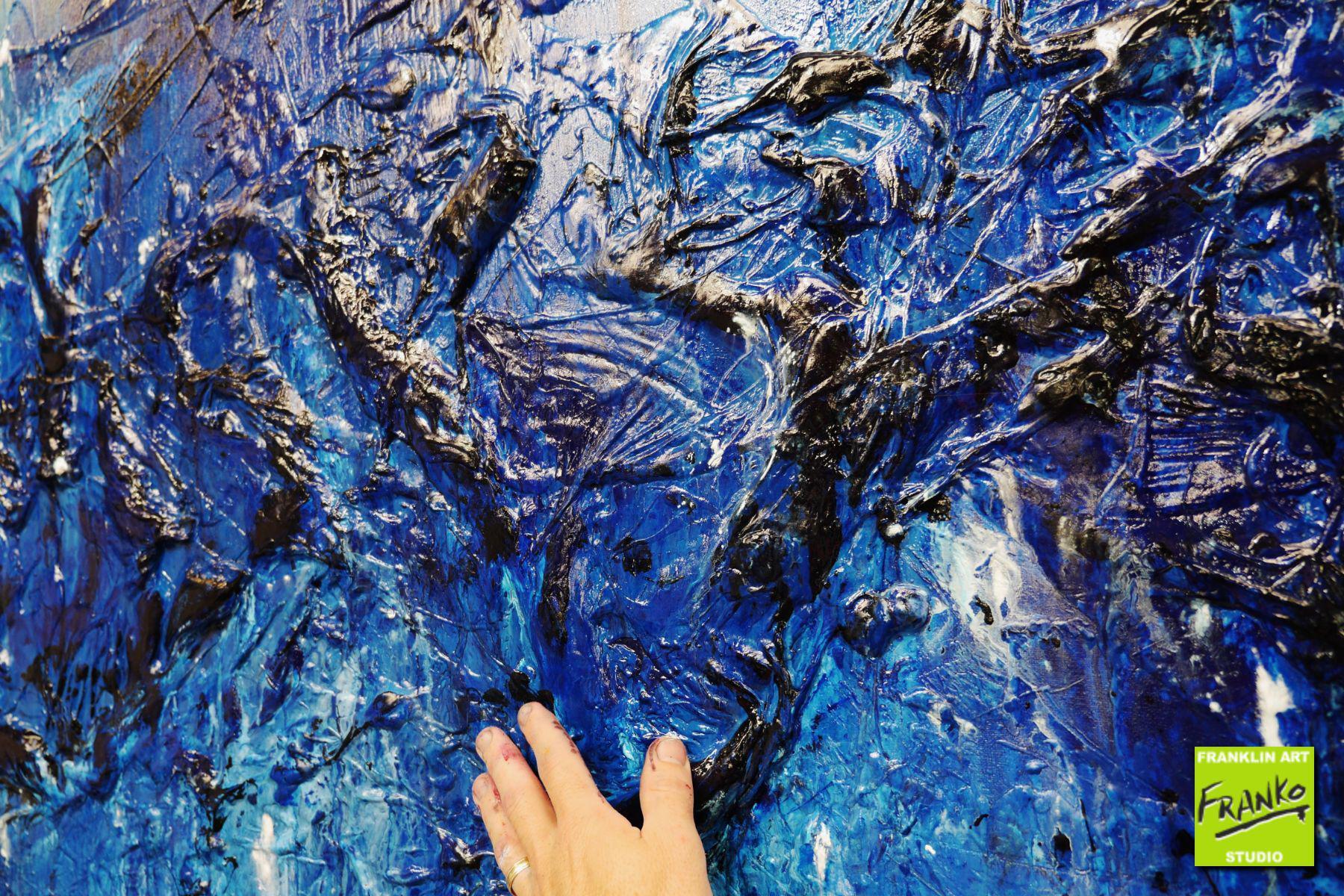 Steel Blue 250cm x 150cm Grey Blue Textured Abstract Painting (SOLD)