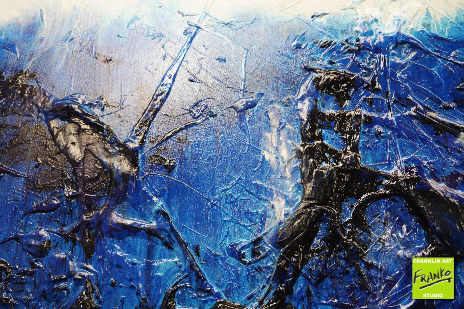 Steel Blue 250cm x 150cm Grey Blue Textured Abstract Painting (SOLD)