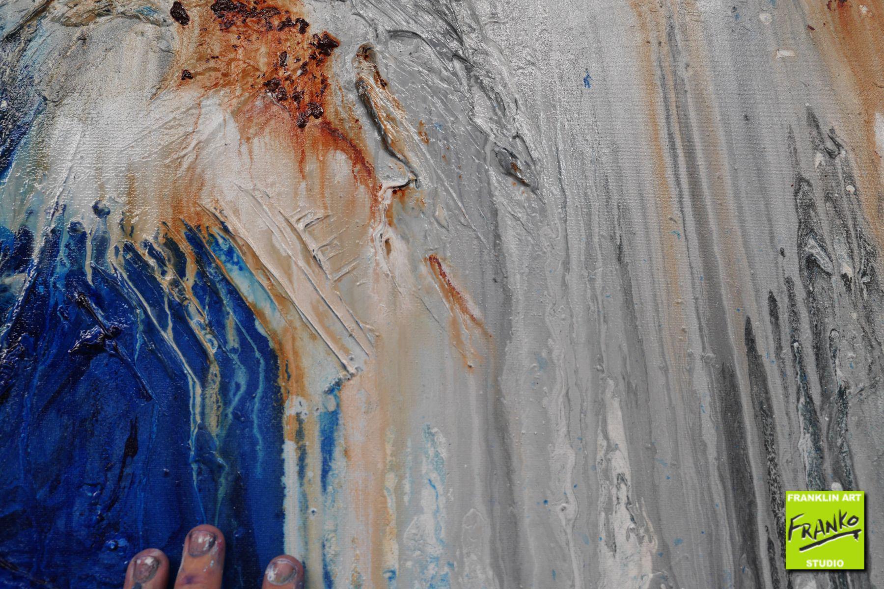 Steel Blue Oxide 150cm x 250cm White Blue Textured Abstract Painting (SOLD)