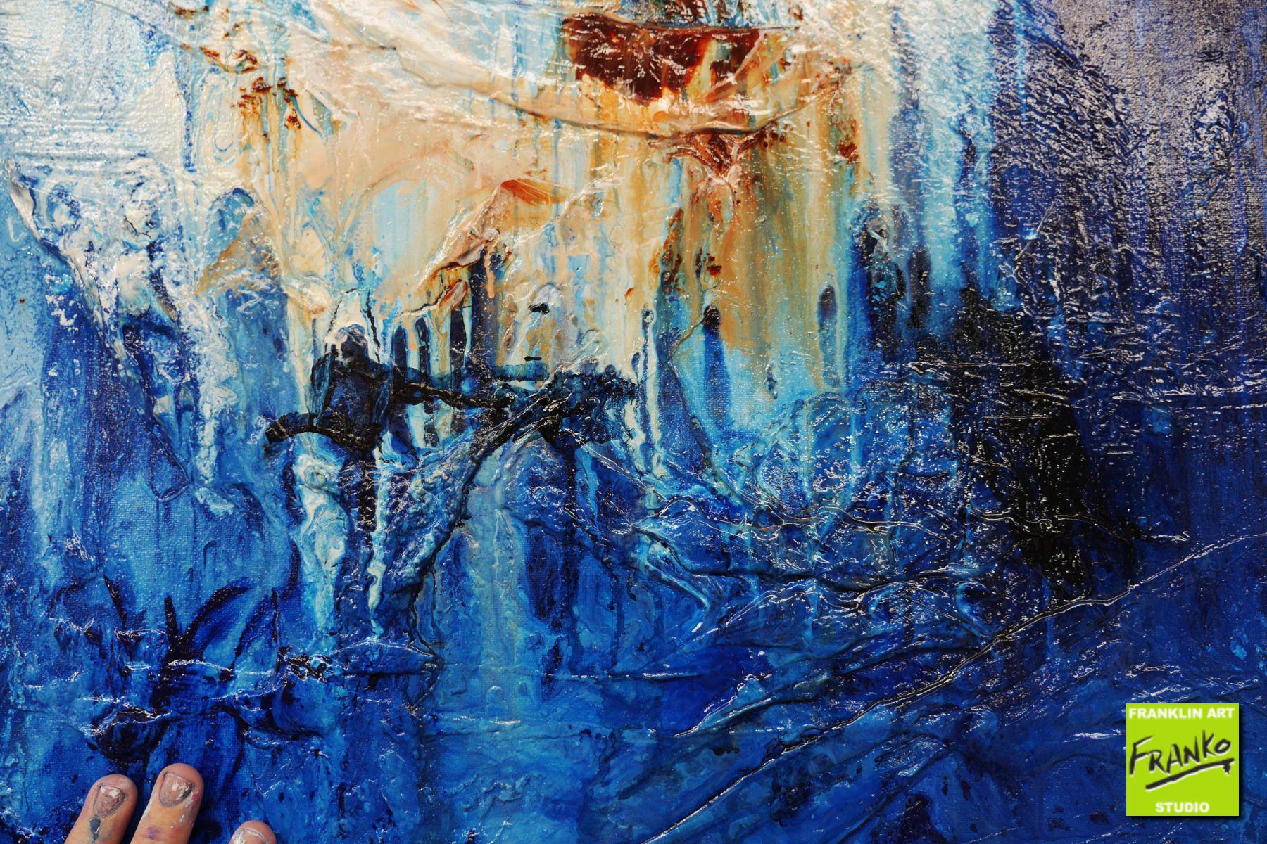 Steel Blue Oxide 150cm x 250cm White Blue Textured Abstract Painting (SOLD)-Abstract-[Franko]-[Artist]-[Australia]-[Painting]-Franklin Art Studio