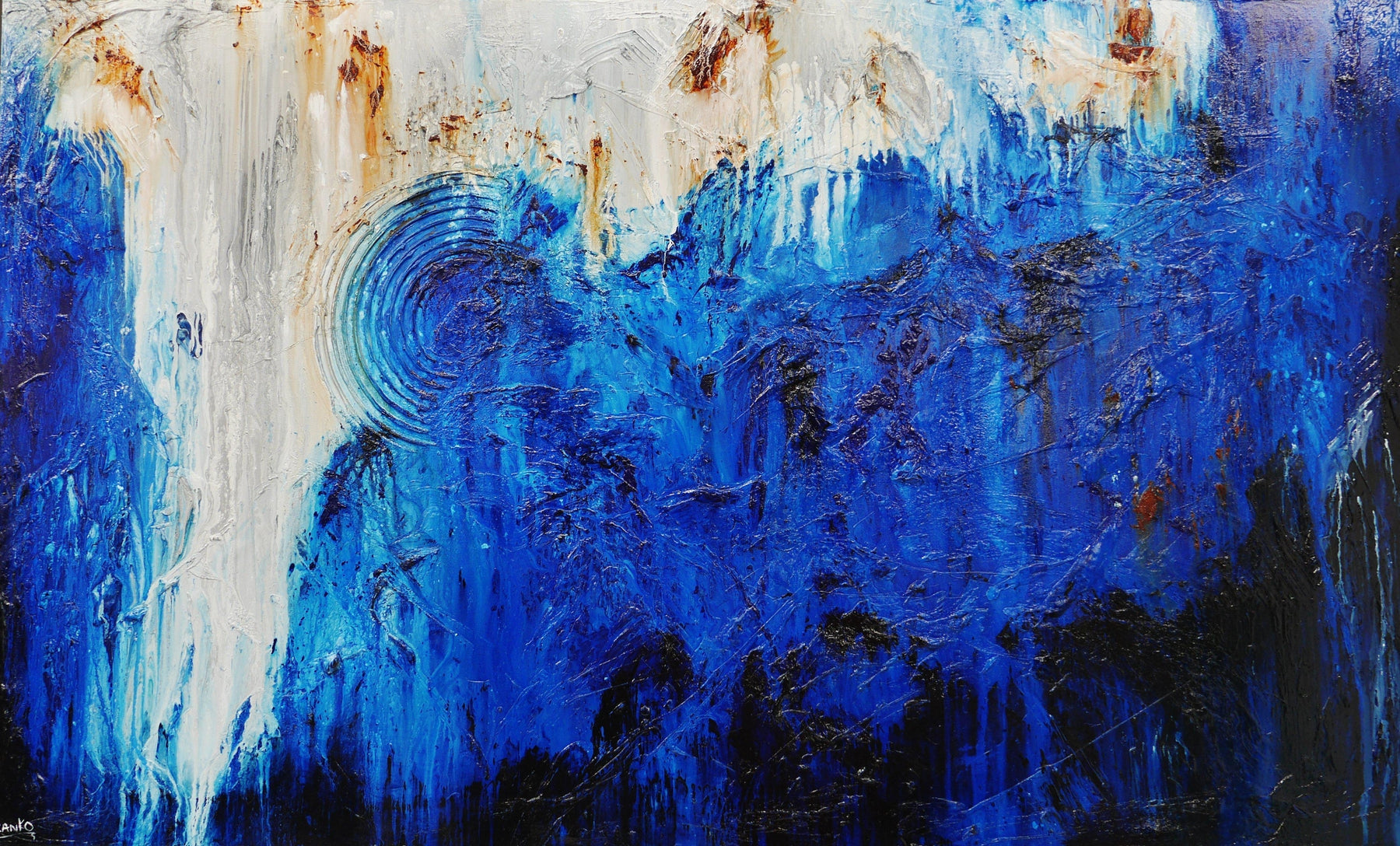 Steel Blue Oxide 150cm x 250cm White Blue Textured Abstract Painting (SOLD)-Abstract-[Franko_Artist]-[Australian_artist]-[Gold_Coast]-[Brisbane]-[modern]-[contemporary]-[original]-[Large_artwork]-Franklin Art Studio