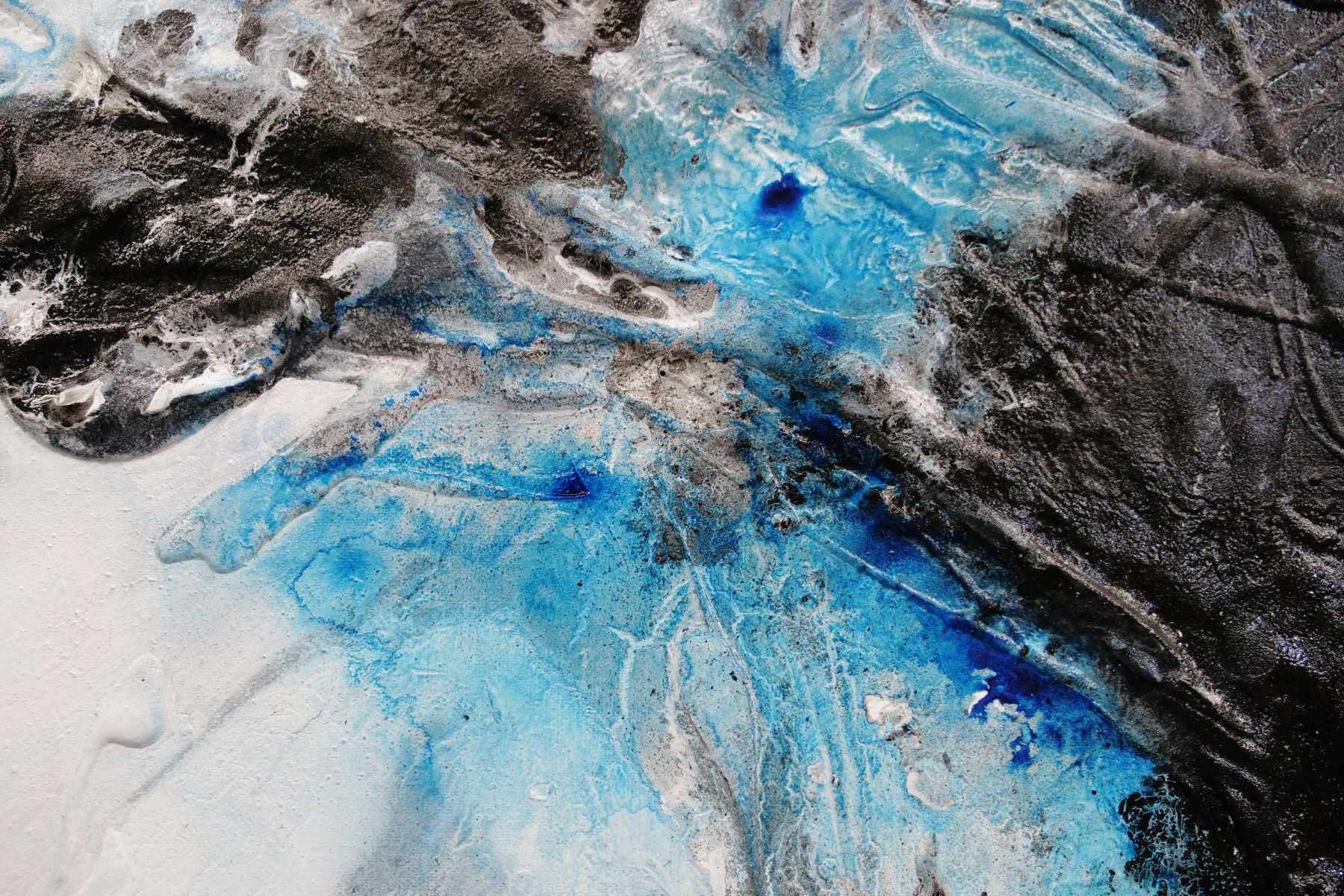 Stormy Reach 140cm x 180cm Black Blue White Textured Abstract Painting (SOLD)