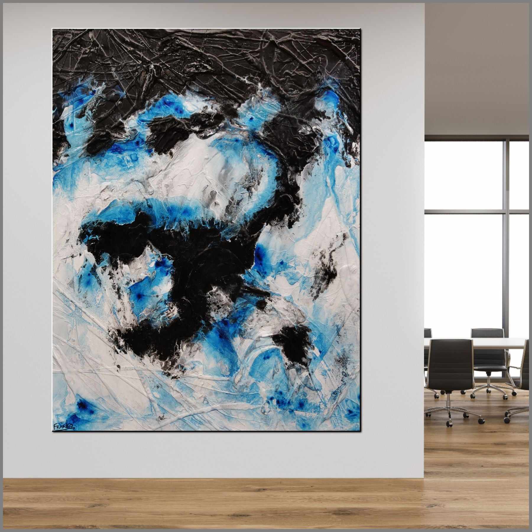Stormy Reach 140cm x 180cm Black Blue White Textured Abstract Painting (SOLD)-Abstract-[Franko_Artist]-[Australian_artist]-[Gold_Coast]-[Brisbane]-[modern]-[contemporary]-[original]-[Large_artwork]-[The_Block]-[Dream_Homes]-[ideas]-[Grand_Designs]-[Art_Lover]-Franklin Art Studio
