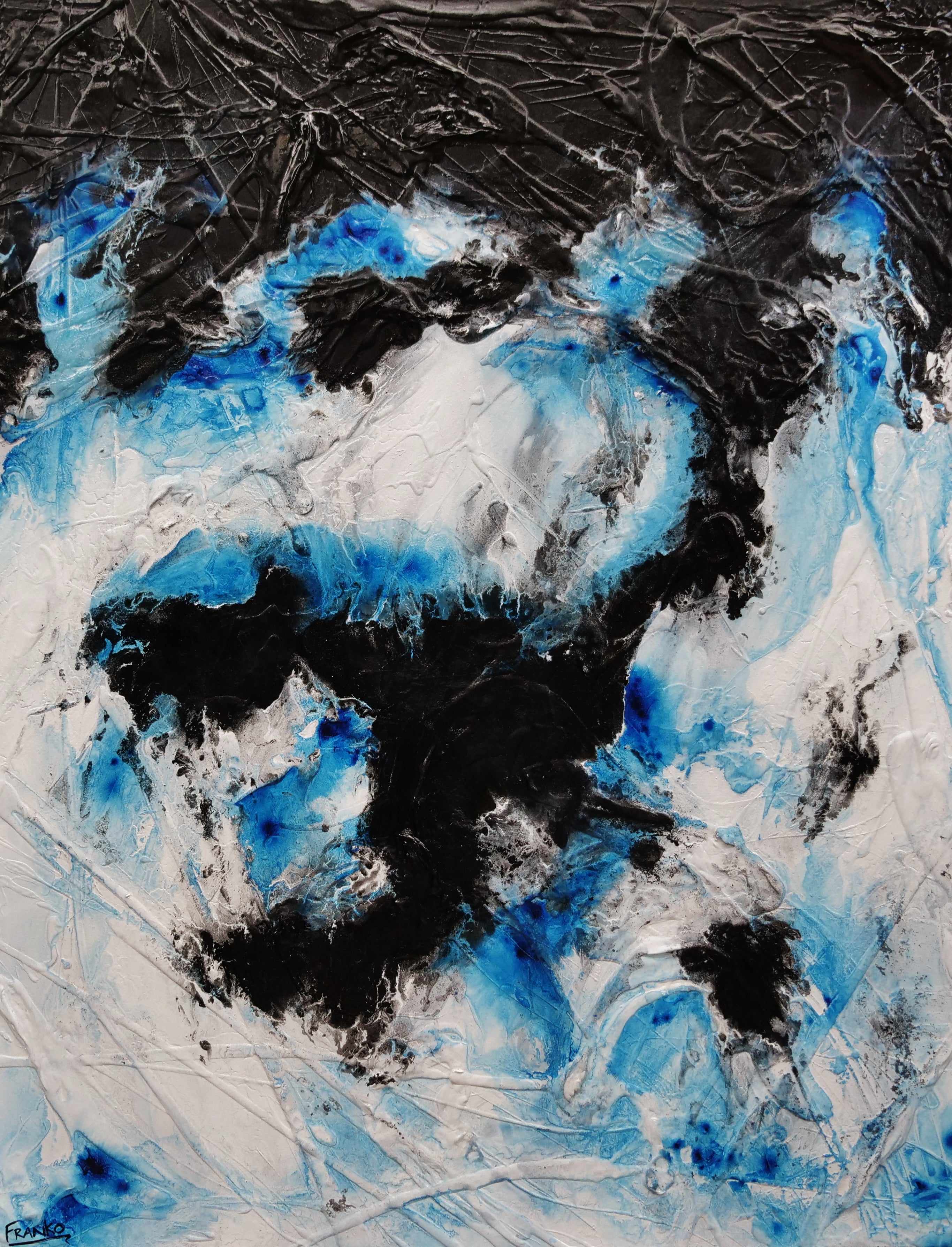 Stormy Reach 140cm x 180cm Black Blue White Textured Abstract Painting (SOLD)-Abstract-[Franko_Artist]-[Australian_artist]-[Gold_Coast]-[Brisbane]-[modern]-[contemporary]-[original]-[Large_artwork]-Franklin Art Studio