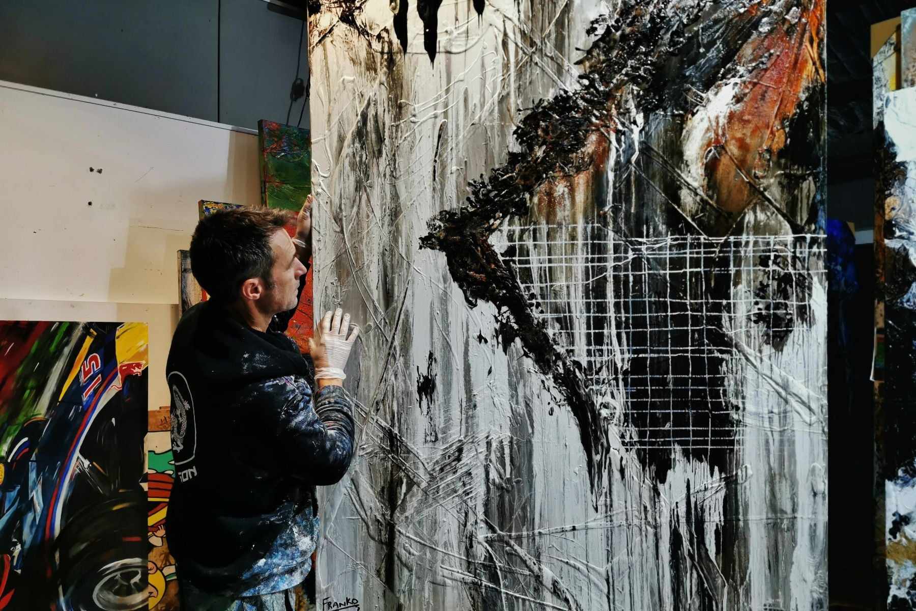 Stringy Bark 180cm x 140cm Grey Black Textured Abstract Painting (SOLD)-Abstract-[Franko_Artist]-[The_Block]-[Dream_Homes]-[ideas]- [Grand_Designs]-Franklin Art Studio