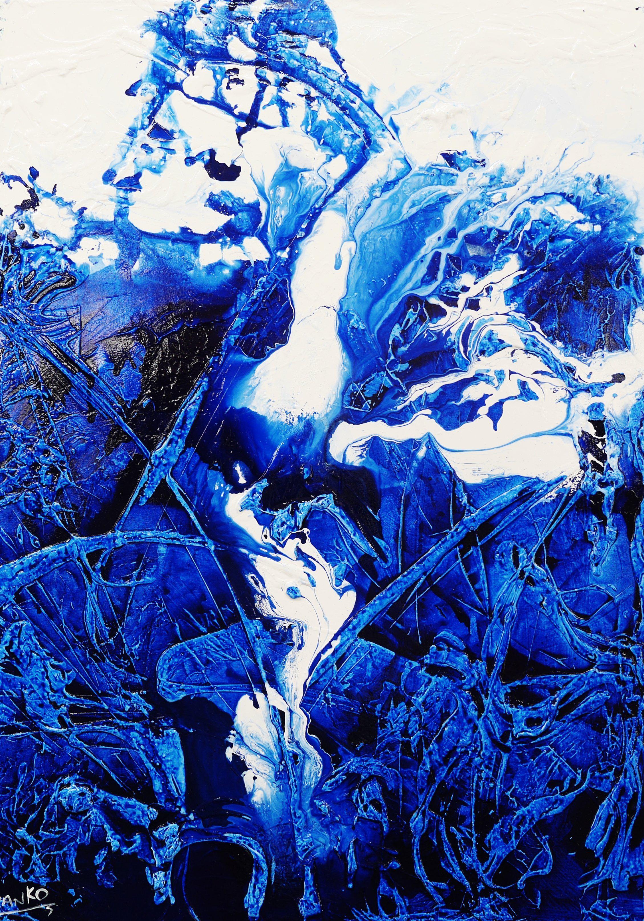 Stunning Blu 140cm x 100cm White Blue Abstract Painting (SOLD)-Abstract-[Franko_Artist]-[Australian_artist]-[Gold_Coast]-[Brisbane]-[modern]-[contemporary]-[original]-[Large_artwork]-Franklin Art Studio
